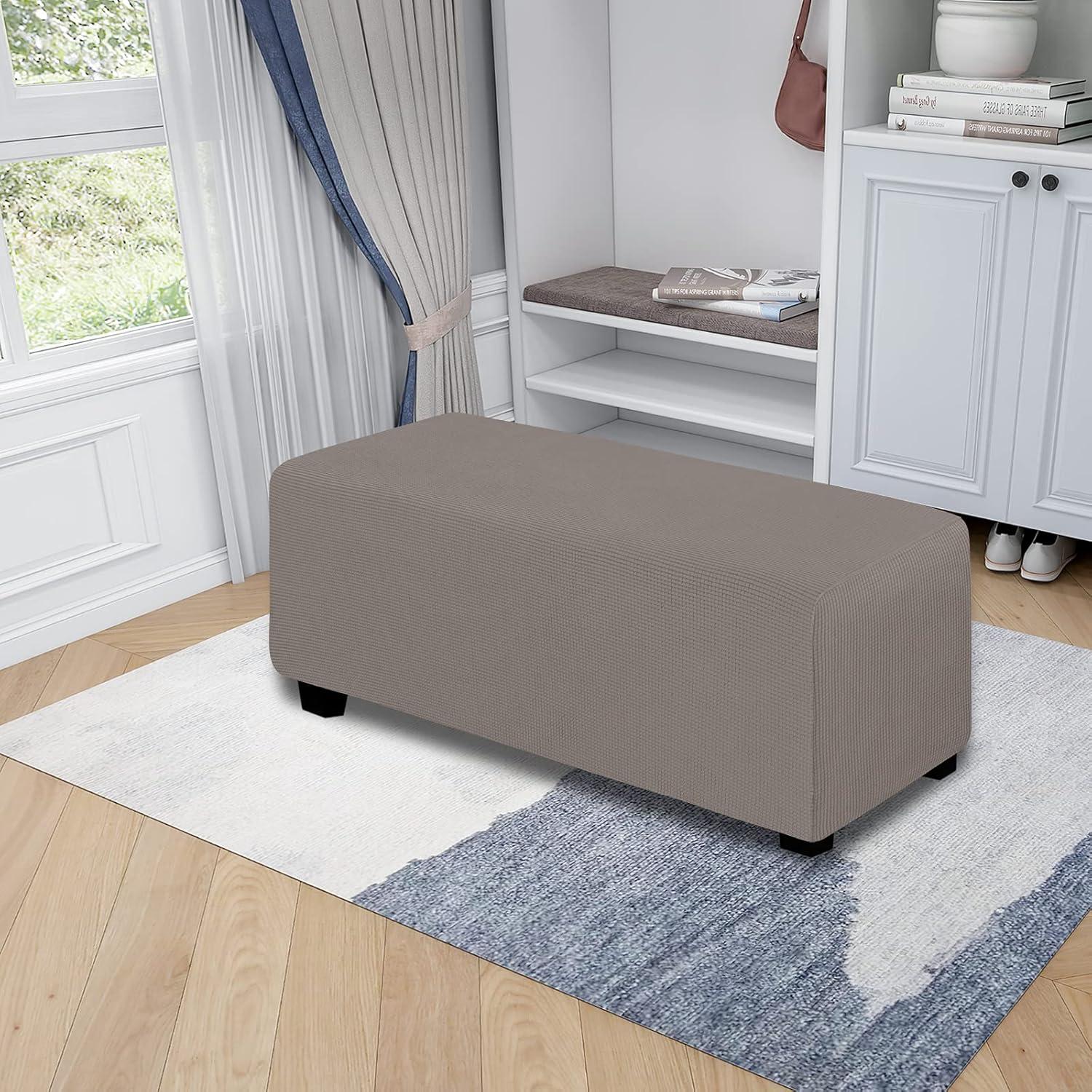 image:imageEasyGoing Stretch Ottoman Cover Length 2030in Folding Storage Stool Furniture Protector Soft Rectangle slipcover with Elastic BottomOttoman SmallDark GreyTaupe