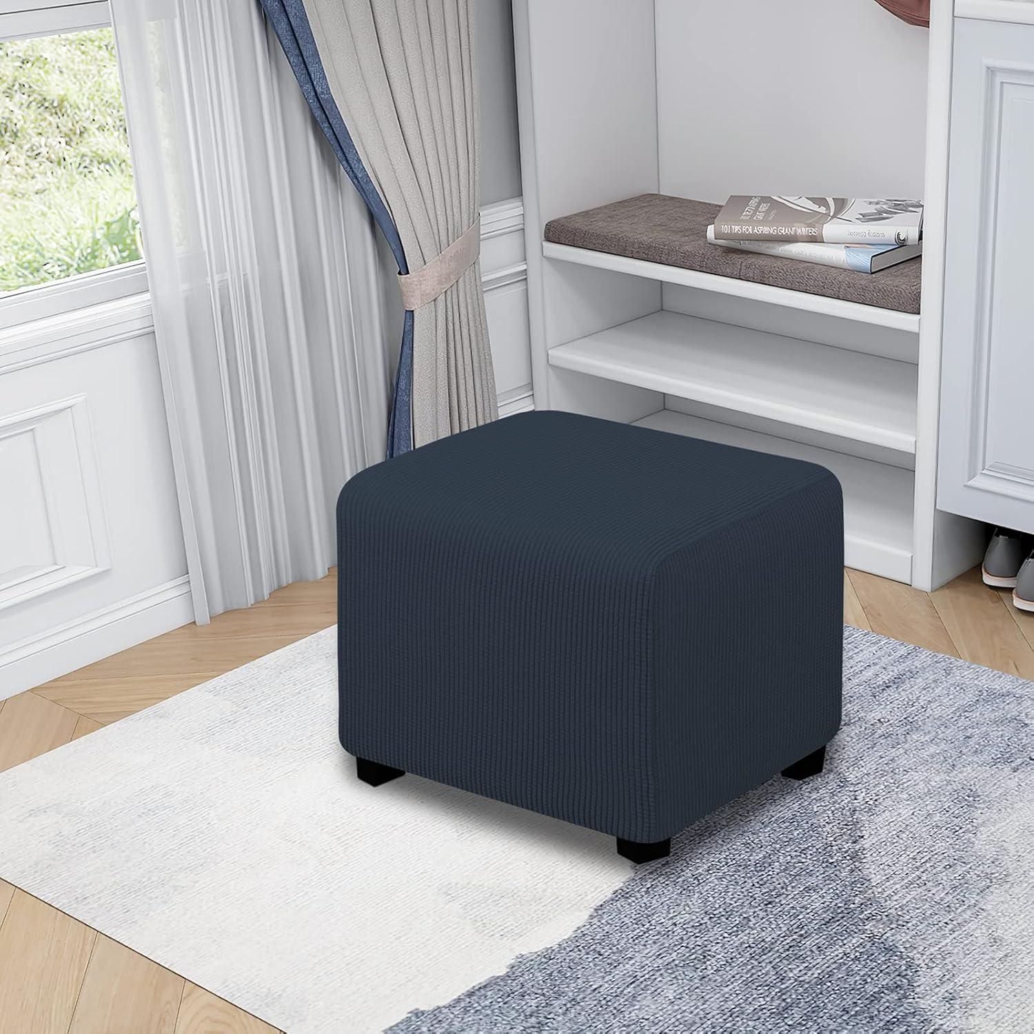 image:imageEasyGoing Stretch Ottoman Cover Length 2030in Folding Storage Stool Furniture Protector Soft Rectangle slipcover with Elastic BottomOttoman SmallDark GreyDark Blue