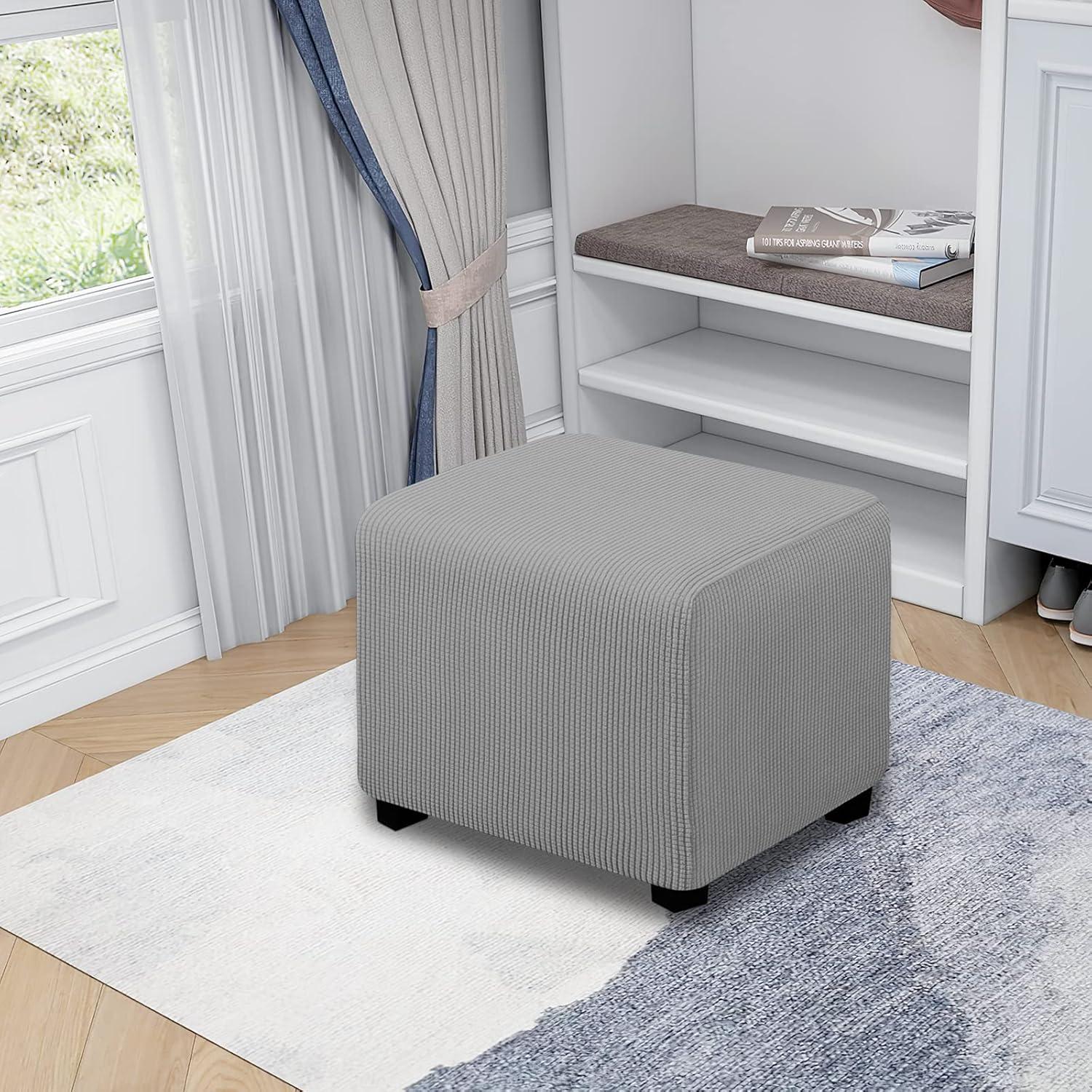 image:imageEasyGoing Stretch Ottoman Cover Length 2030in Folding Storage Stool Furniture Protector Soft Rectangle slipcover with Elastic BottomOttoman SmallDark GreyLight Gray