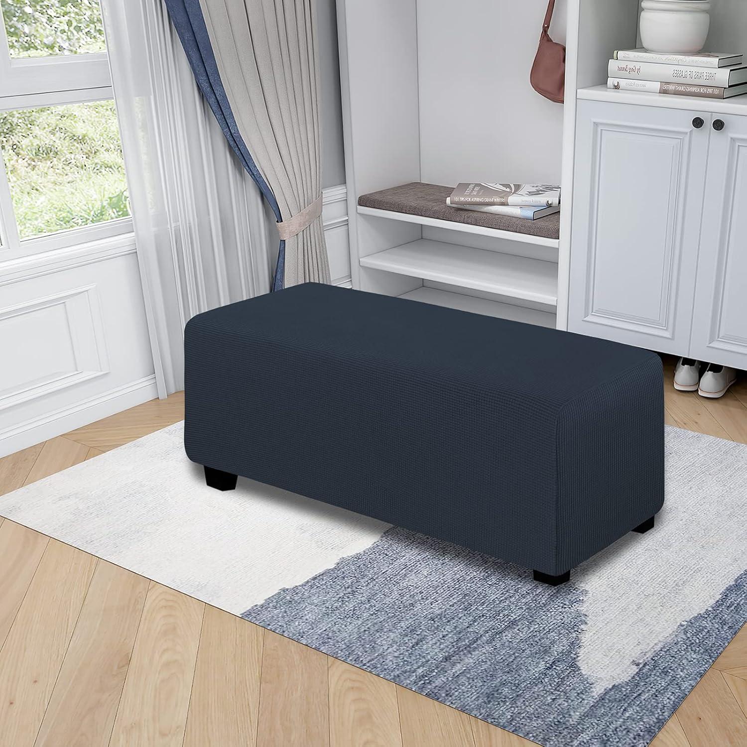 image:imageEasyGoing Stretch Ottoman Cover Length 2030in Folding Storage Stool Furniture Protector Soft Rectangle slipcover with Elastic BottomOttoman SmallDark GreyDark Blue