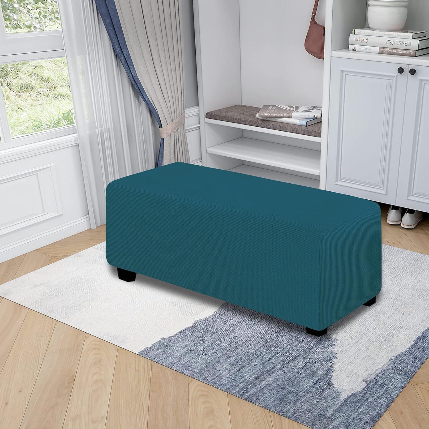 image:imageEasyGoing Stretch Ottoman Cover Length 2030in Folding Storage Stool Furniture Protector Soft Rectangle slipcover with Elastic BottomOttoman SmallDark GreyPeacock Blue