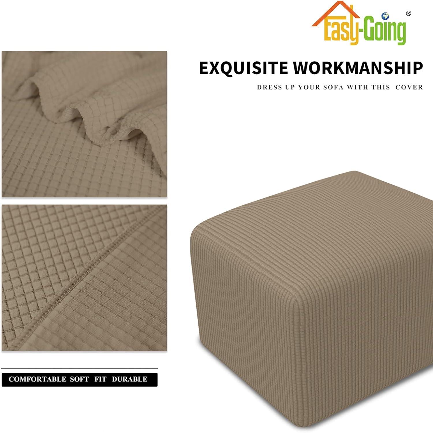 image:imageEasyGoing Stretch Ottoman Cover Length 2030in Folding Storage Stool Furniture Protector Soft Rectangle slipcover with Elastic BottomOttoman SmallDark GreyNatural