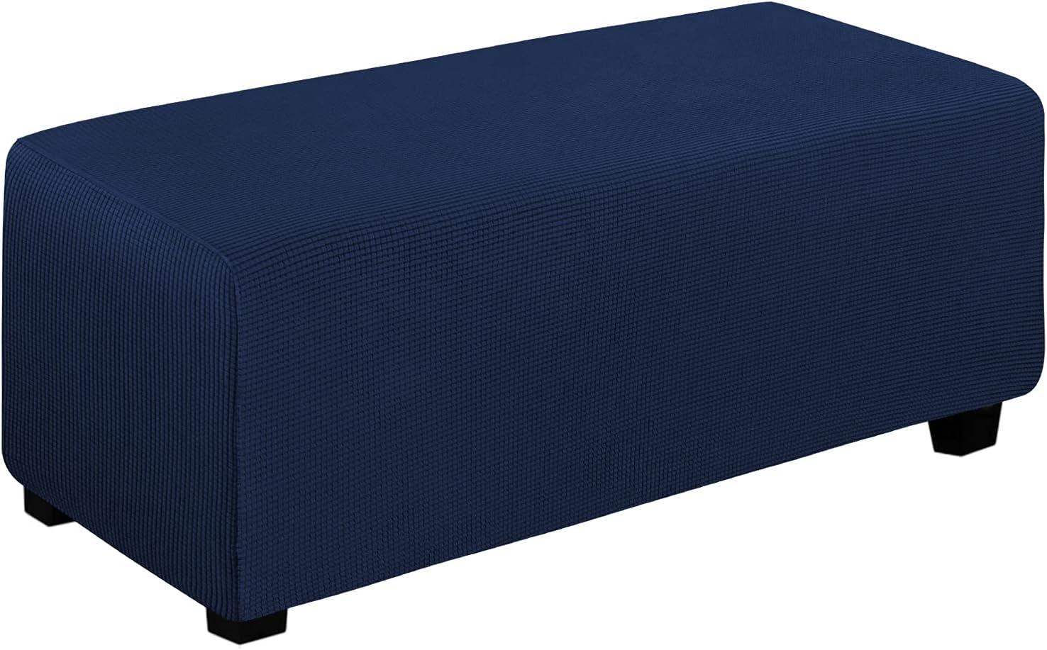 image:imageEasyGoing Stretch Ottoman Cover Length 2030in Folding Storage Stool Furniture Protector Soft Rectangle slipcover with Elastic BottomOttoman SmallDark GreyNavy