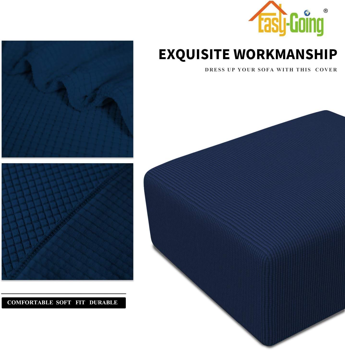 image:imageEasyGoing Stretch Ottoman Cover Length 2030in Folding Storage Stool Furniture Protector Soft Rectangle slipcover with Elastic BottomOttoman SmallDark GreyNavy