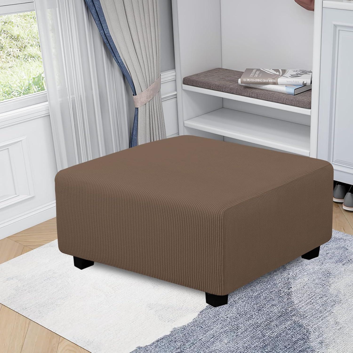 image:imageEasyGoing Stretch Ottoman Cover Length 2030in Folding Storage Stool Furniture Protector Soft Rectangle slipcover with Elastic BottomOttoman SmallDark GreyBrown
