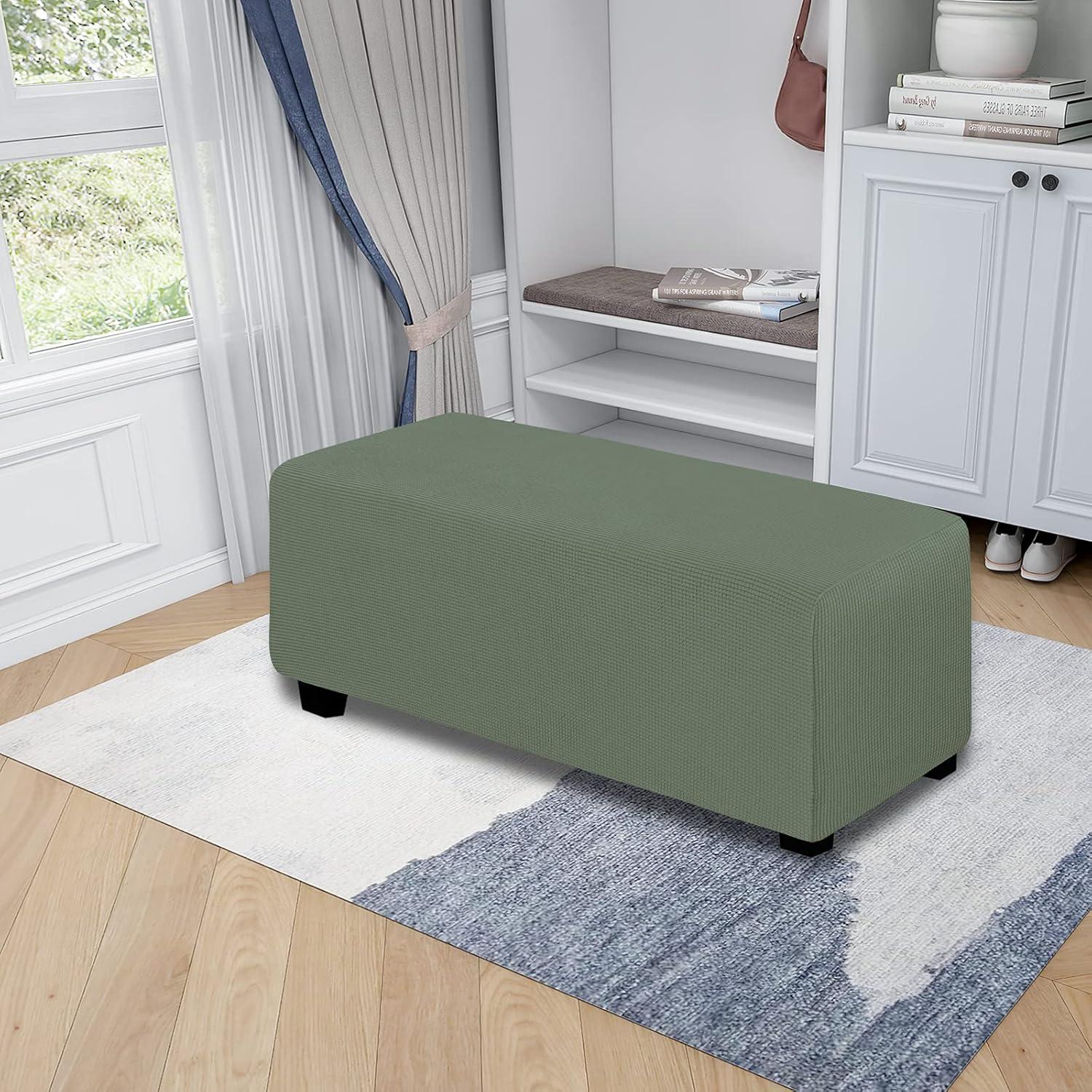 image:imageEasyGoing Stretch Ottoman Cover Length 2030in Folding Storage Stool Furniture Protector Soft Rectangle slipcover with Elastic BottomOttoman SmallDark GreyGreyish Green