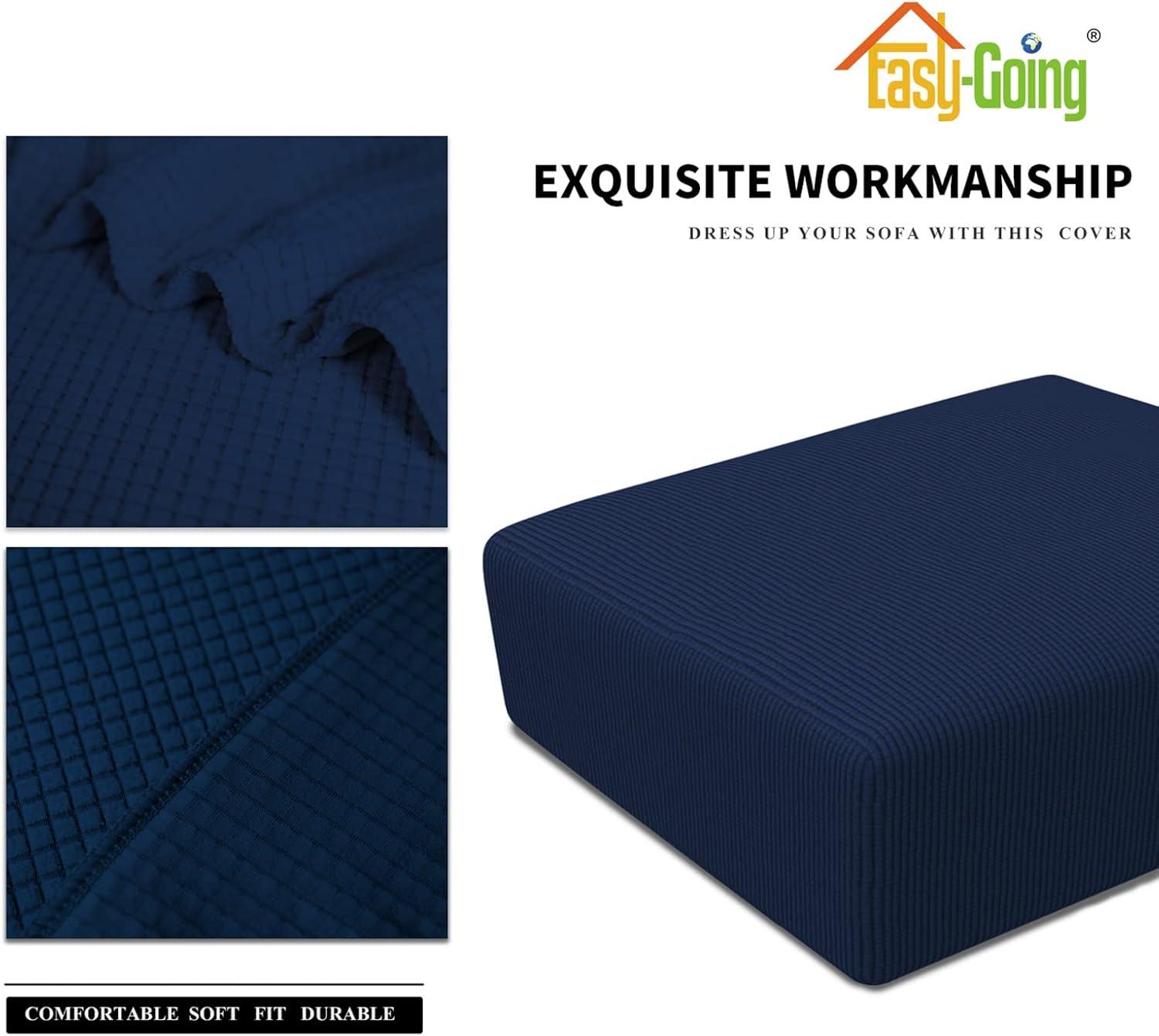 image:imageEasyGoing Stretch Ottoman Cover Length 2030in Folding Storage Stool Furniture Protector Soft Rectangle slipcover with Elastic BottomOttoman SmallDark GreyNavy