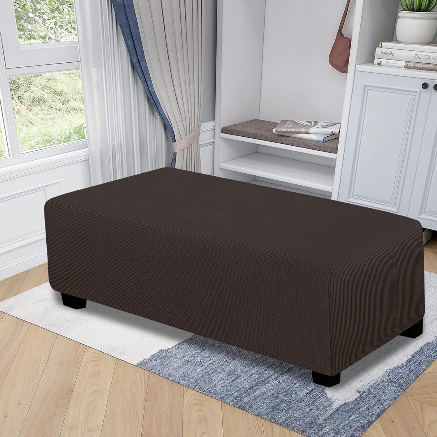 image:imageEasyGoing Stretch Ottoman Cover Length 2030in Folding Storage Stool Furniture Protector Soft Rectangle slipcover with Elastic BottomOttoman SmallDark GreyChocolate