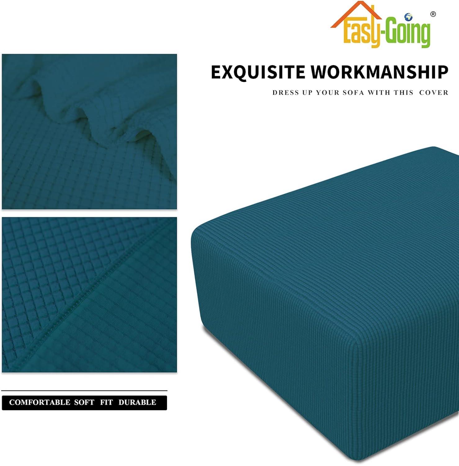 image:imageEasyGoing Stretch Ottoman Cover Length 2030in Folding Storage Stool Furniture Protector Soft Rectangle slipcover with Elastic BottomOttoman SmallDark GreyPeacock Blue