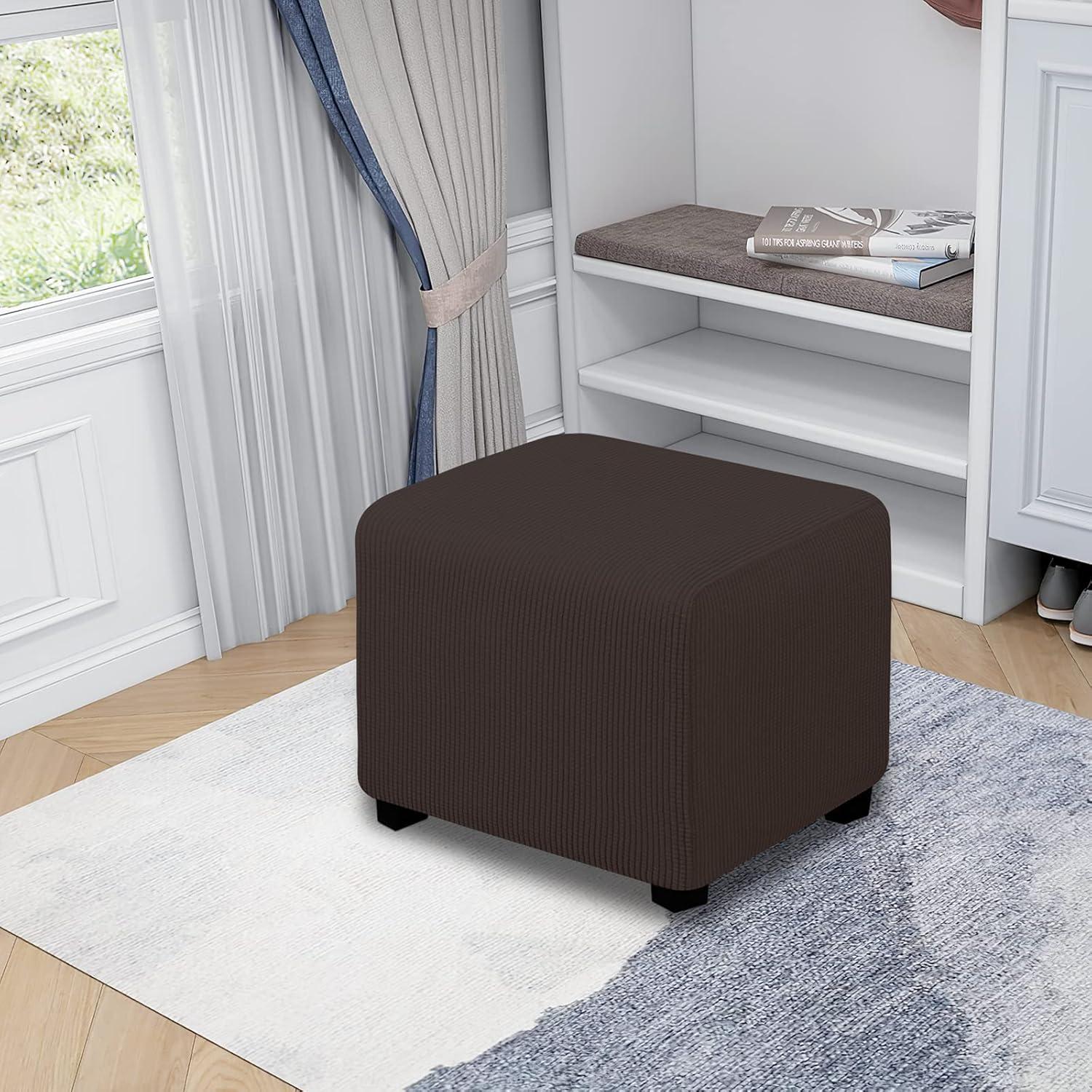 image:imageEasyGoing Stretch Ottoman Cover Length 2030in Folding Storage Stool Furniture Protector Soft Rectangle slipcover with Elastic BottomOttoman SmallDark GreyChocolate