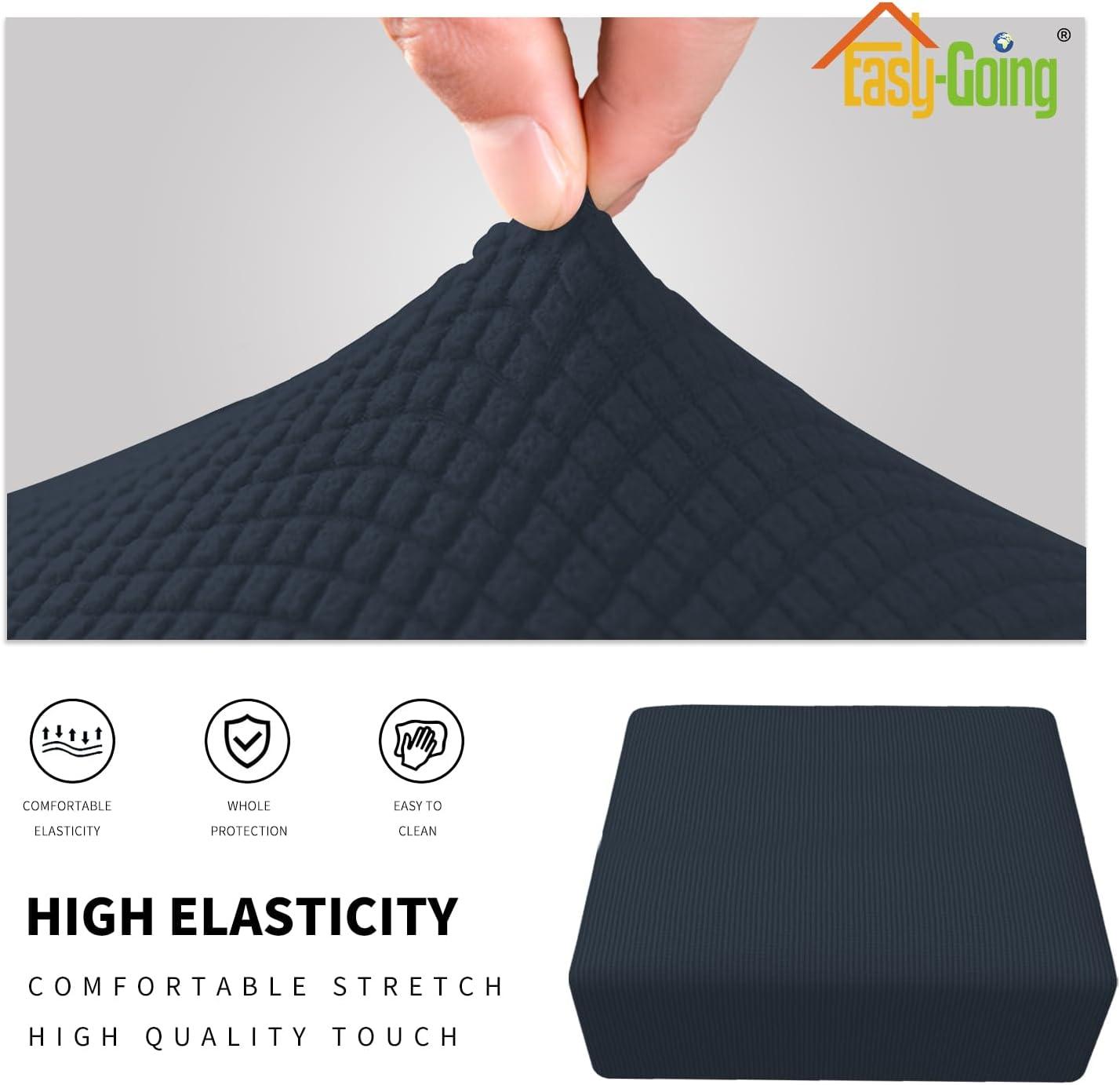 image:imageEasyGoing Stretch Ottoman Cover Length 2030in Folding Storage Stool Furniture Protector Soft Rectangle slipcover with Elastic BottomOttoman SmallDark GreyDark Blue