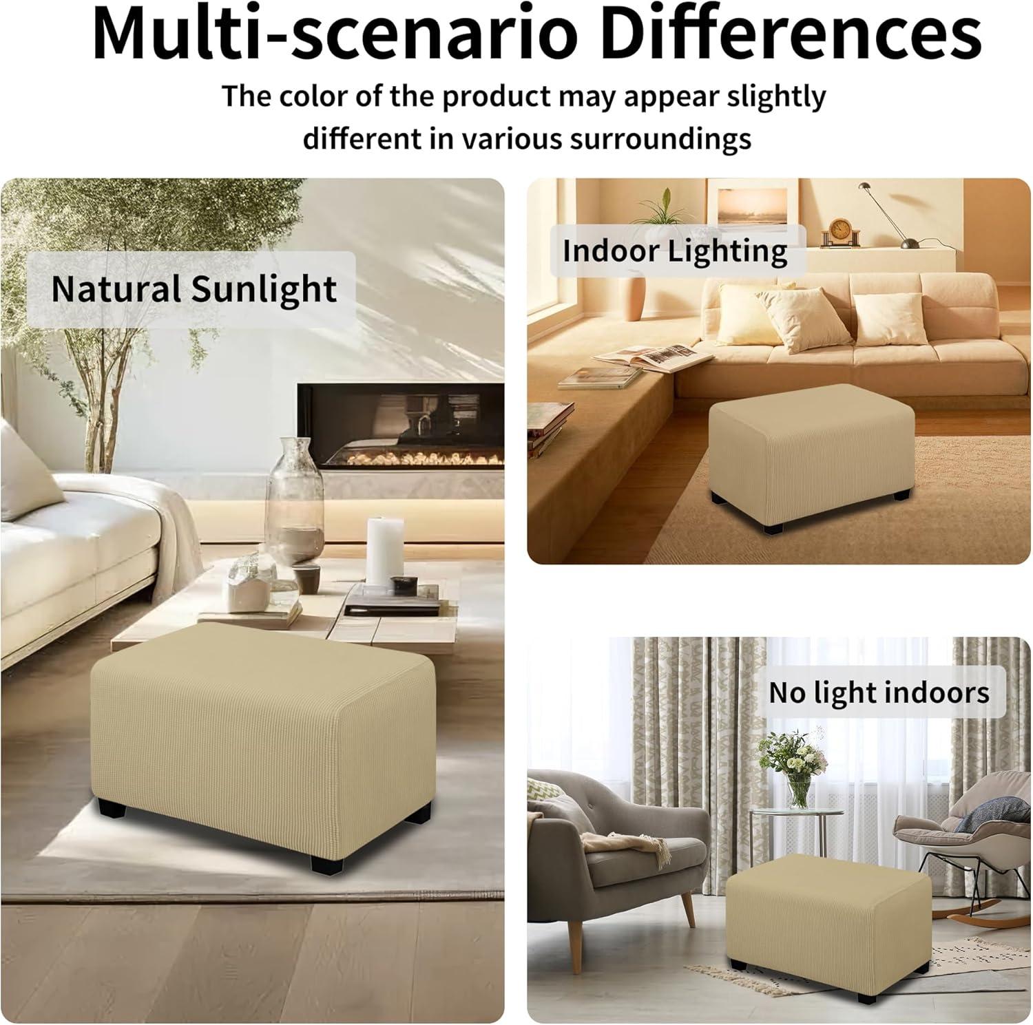 image:imageEasyGoing Stretch Ottoman Cover Length 2030in Folding Storage Stool Furniture Protector Soft Rectangle slipcover with Elastic BottomOttoman SmallDark GreyBeige