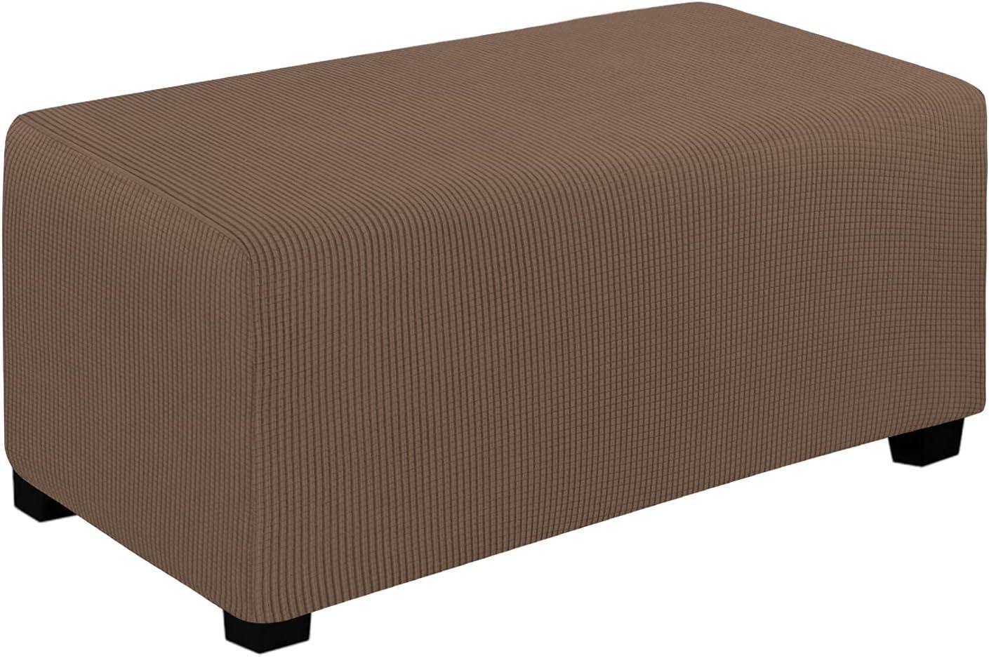 image:imageEasyGoing Stretch Ottoman Cover Length 2030in Folding Storage Stool Furniture Protector Soft Rectangle slipcover with Elastic BottomOttoman SmallDark GreyBrown