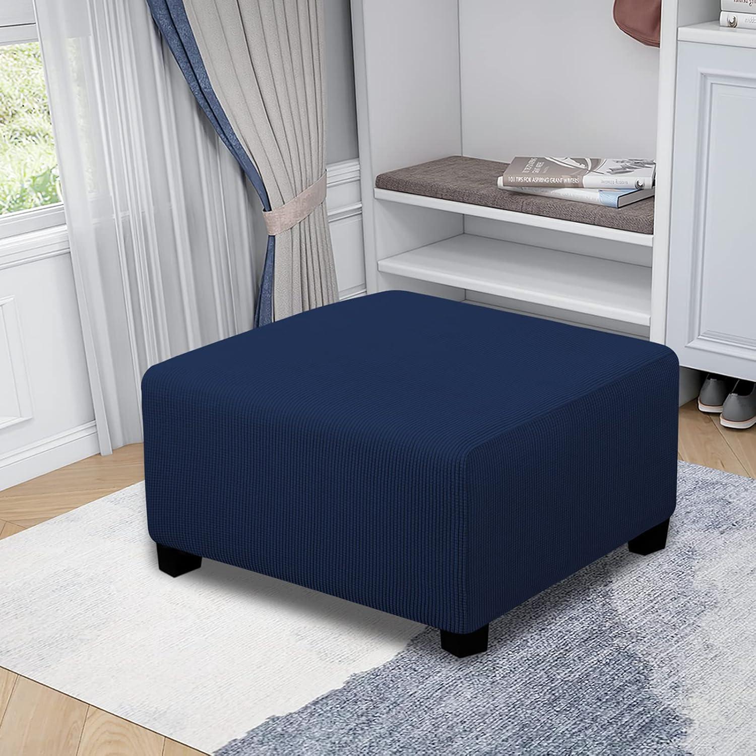 image:imageEasyGoing Stretch Ottoman Cover Length 2030in Folding Storage Stool Furniture Protector Soft Rectangle slipcover with Elastic BottomOttoman SmallDark GreyNavy