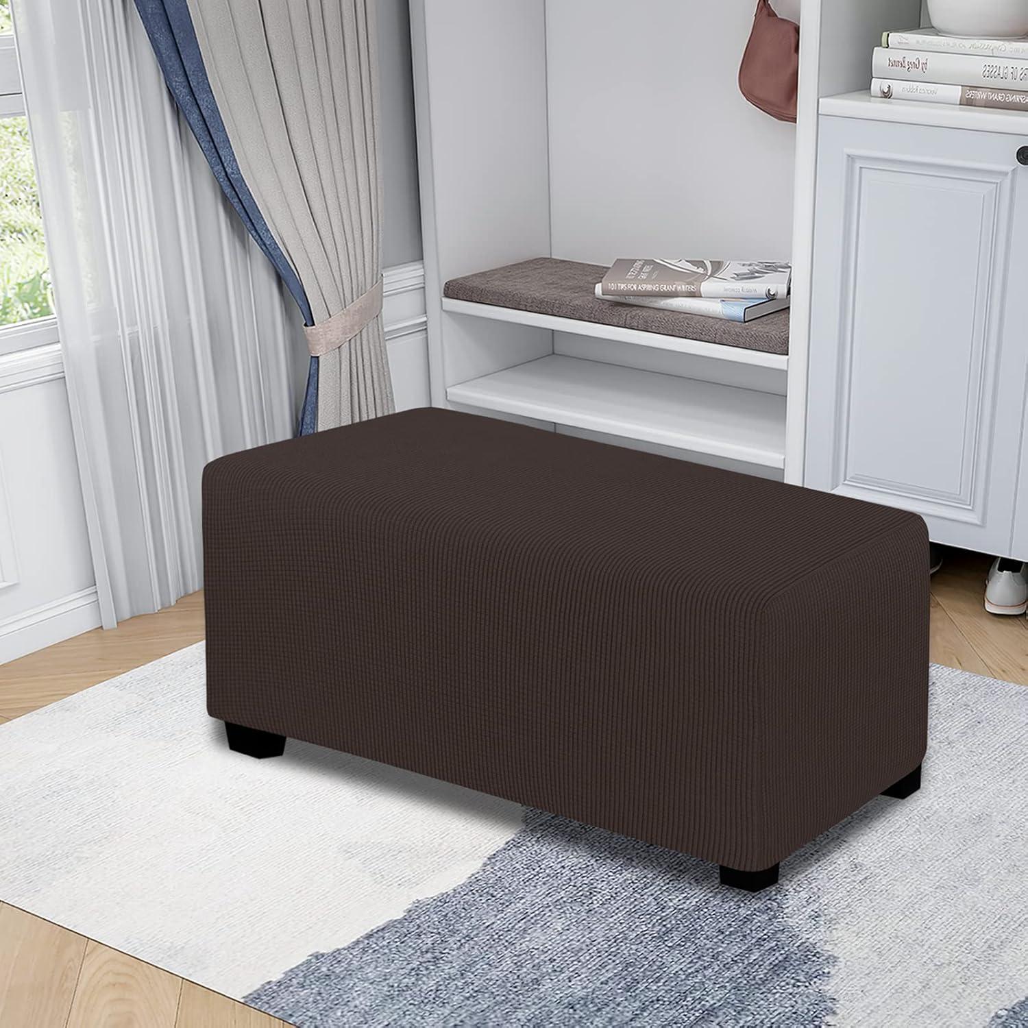 image:imageEasyGoing Stretch Ottoman Cover Length 2030in Folding Storage Stool Furniture Protector Soft Rectangle slipcover with Elastic BottomOttoman SmallDark GreyChocolate