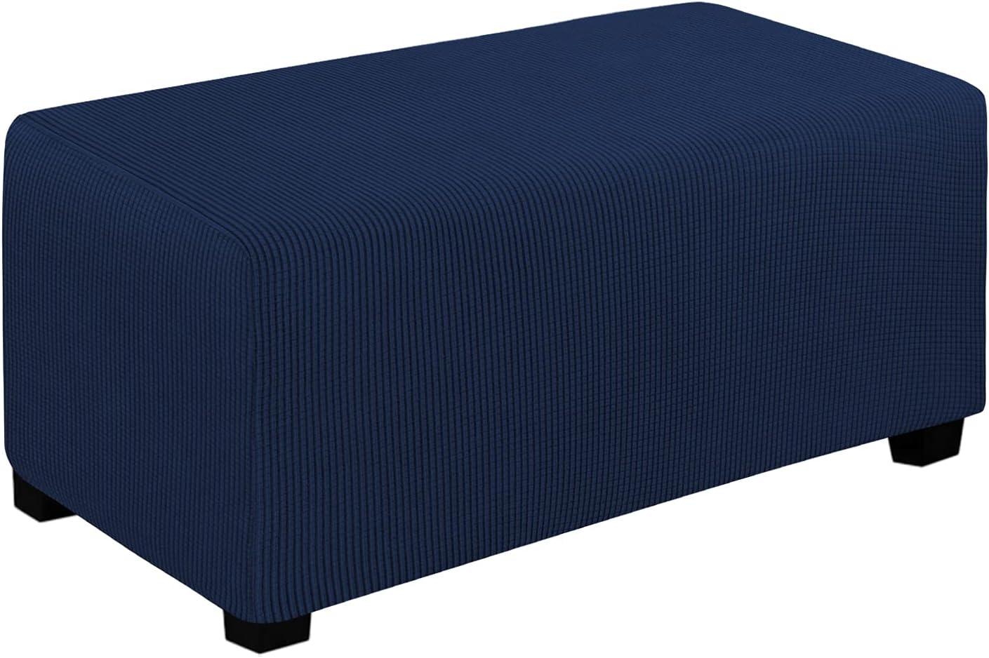 image:imageEasyGoing Stretch Ottoman Cover Length 2030in Folding Storage Stool Furniture Protector Soft Rectangle slipcover with Elastic BottomOttoman SmallDark GreyNavy
