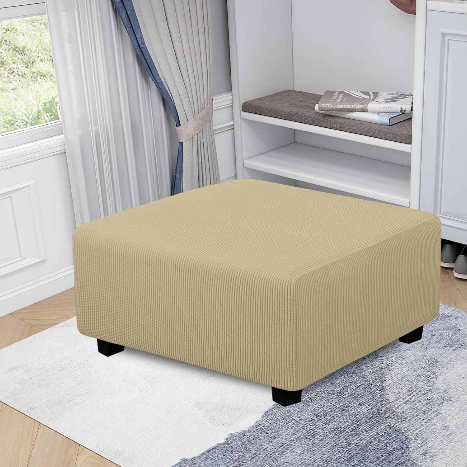 image:imageEasyGoing Stretch Ottoman Cover Length 2030in Folding Storage Stool Furniture Protector Soft Rectangle slipcover with Elastic BottomOttoman SmallDark GreyBeige