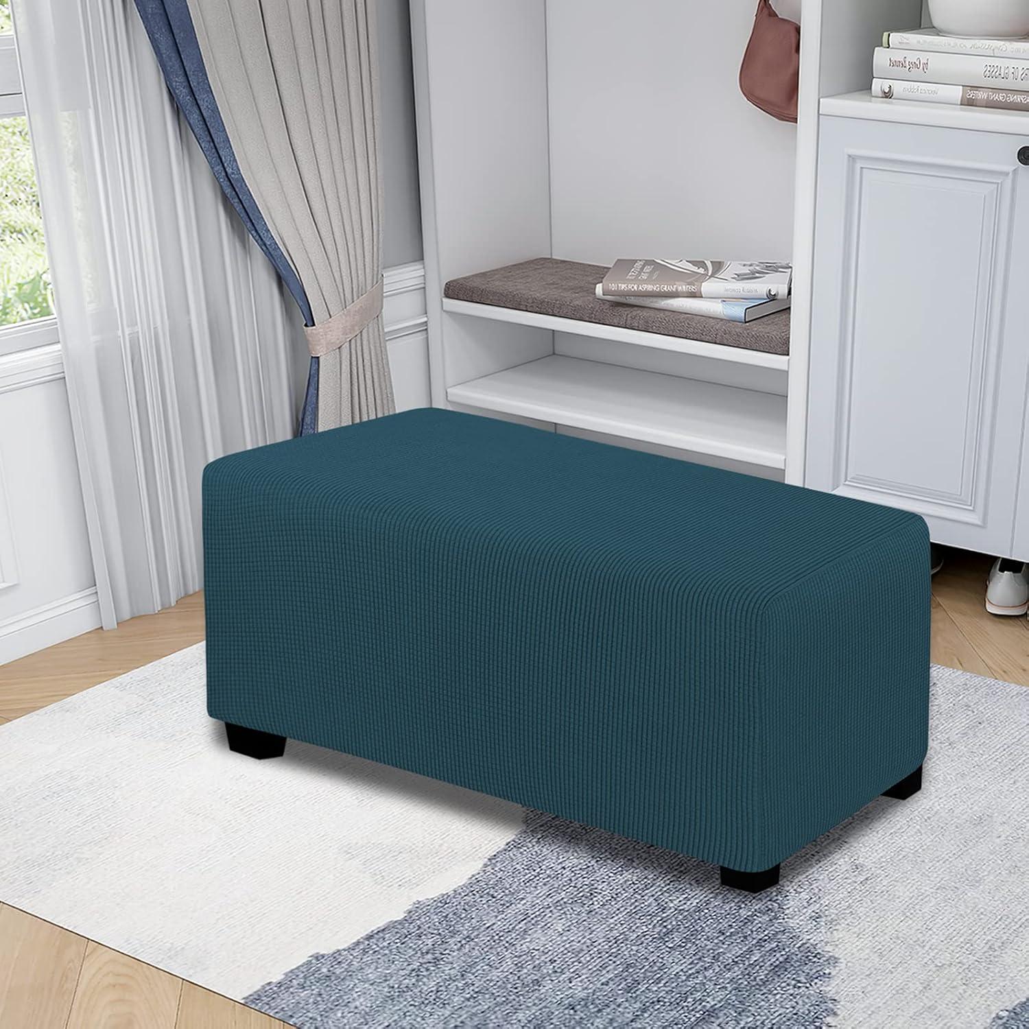 image:imageEasyGoing Stretch Ottoman Cover Length 2030in Folding Storage Stool Furniture Protector Soft Rectangle slipcover with Elastic BottomOttoman SmallDark GreyPeacock Blue