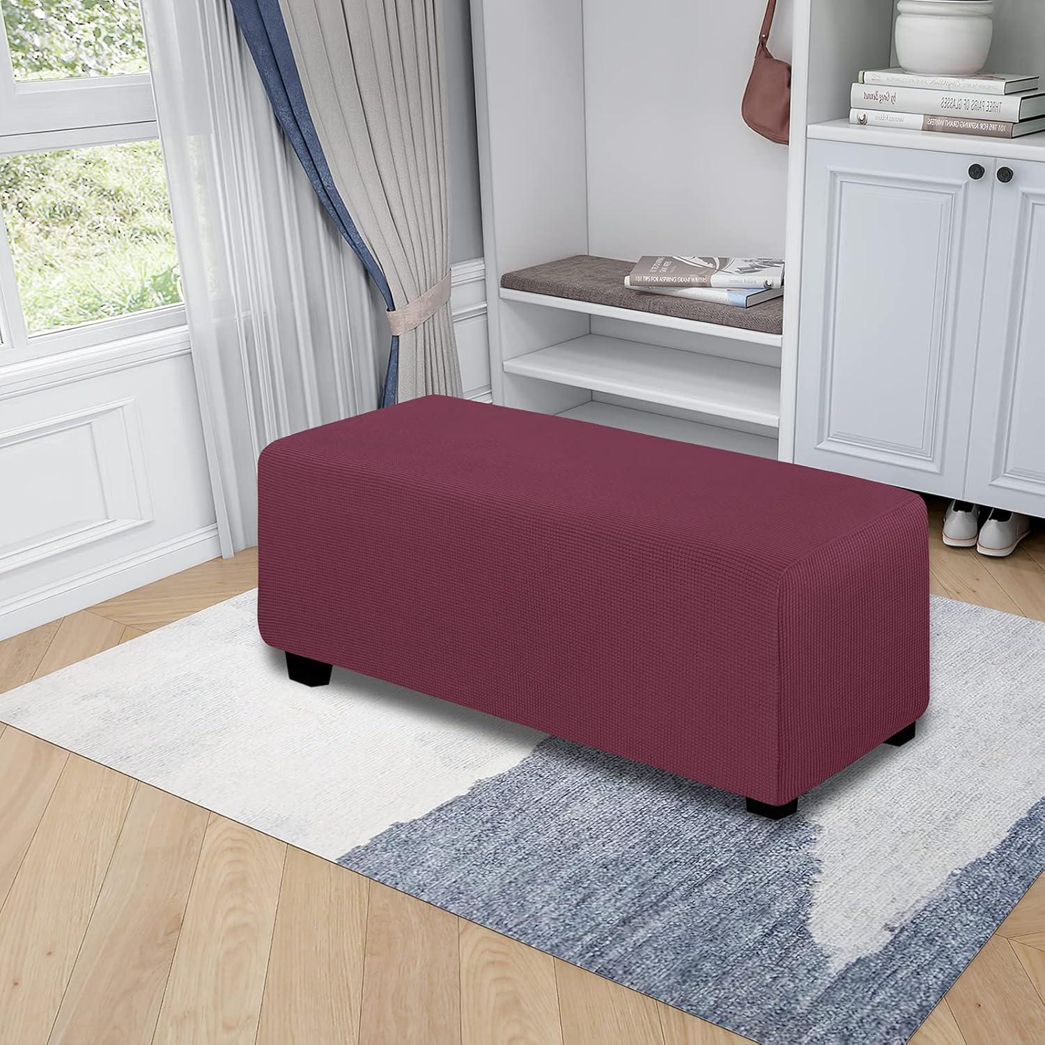 image:imageEasyGoing Stretch Ottoman Cover Length 2030in Folding Storage Stool Furniture Protector Soft Rectangle slipcover with Elastic BottomOttoman SmallDark GreyAsh Rose