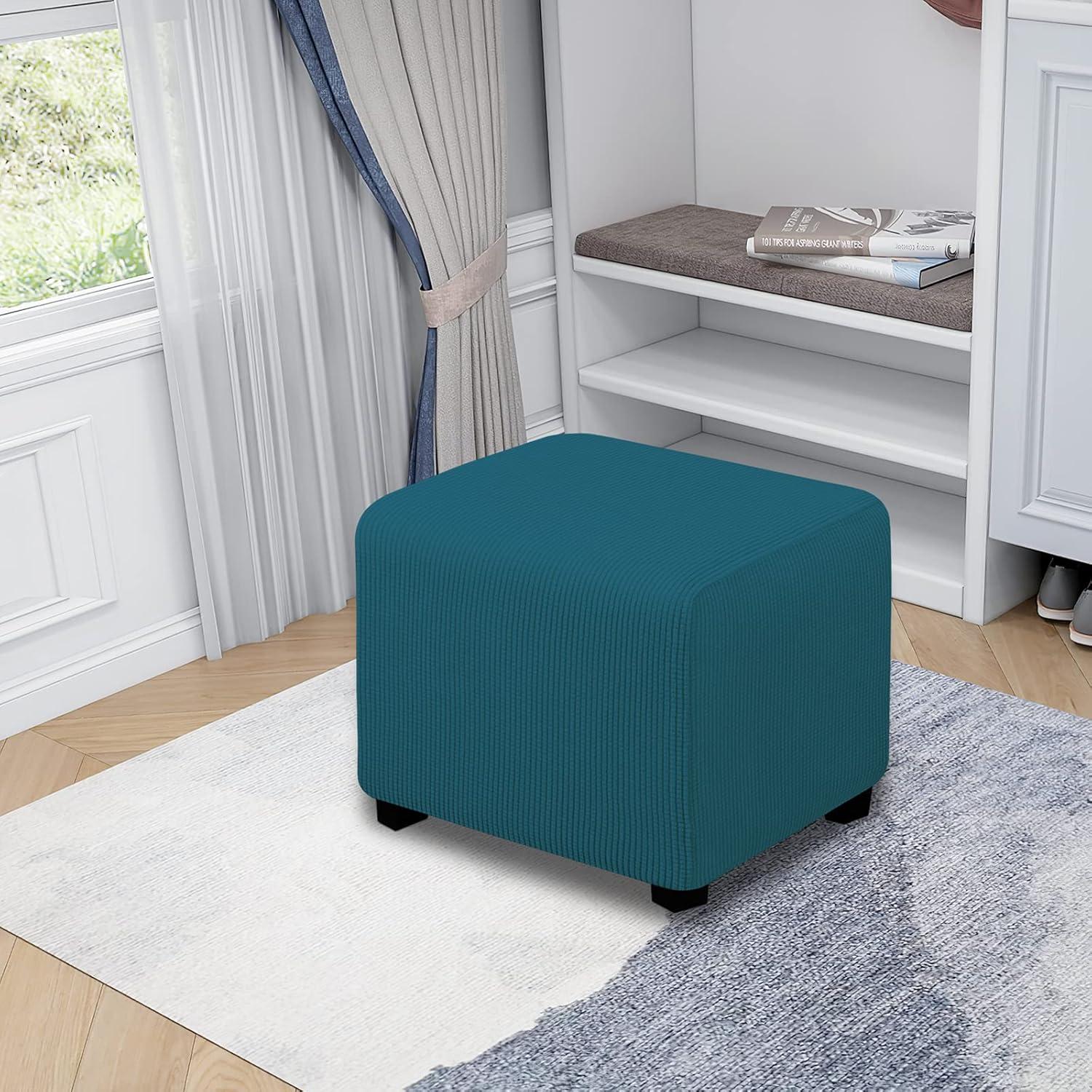 image:imageEasyGoing Stretch Ottoman Cover Length 2030in Folding Storage Stool Furniture Protector Soft Rectangle slipcover with Elastic BottomOttoman SmallDark GreyPeacock Blue