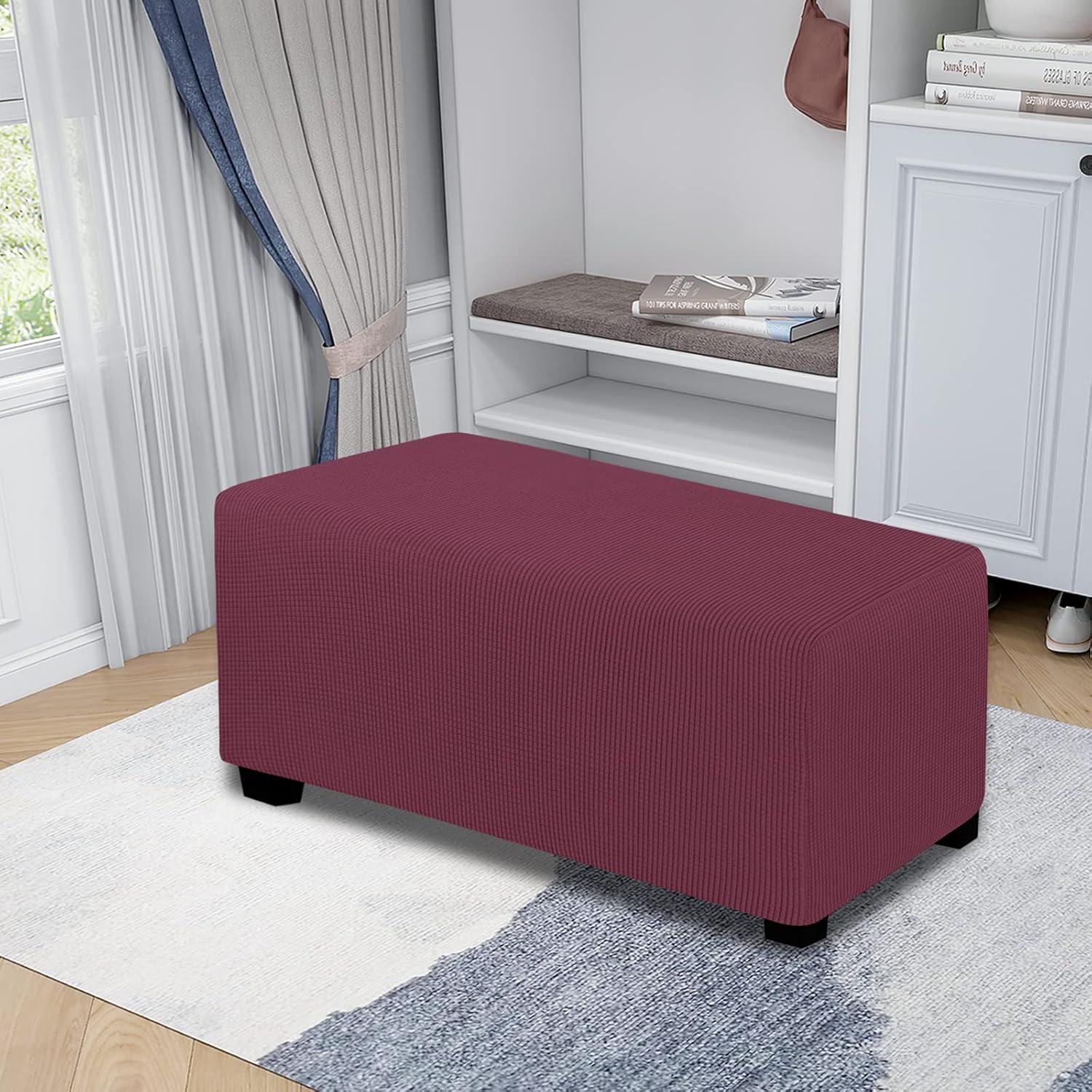 image:imageEasyGoing Stretch Ottoman Cover Length 2030in Folding Storage Stool Furniture Protector Soft Rectangle slipcover with Elastic BottomOttoman SmallDark GreyAsh Rose