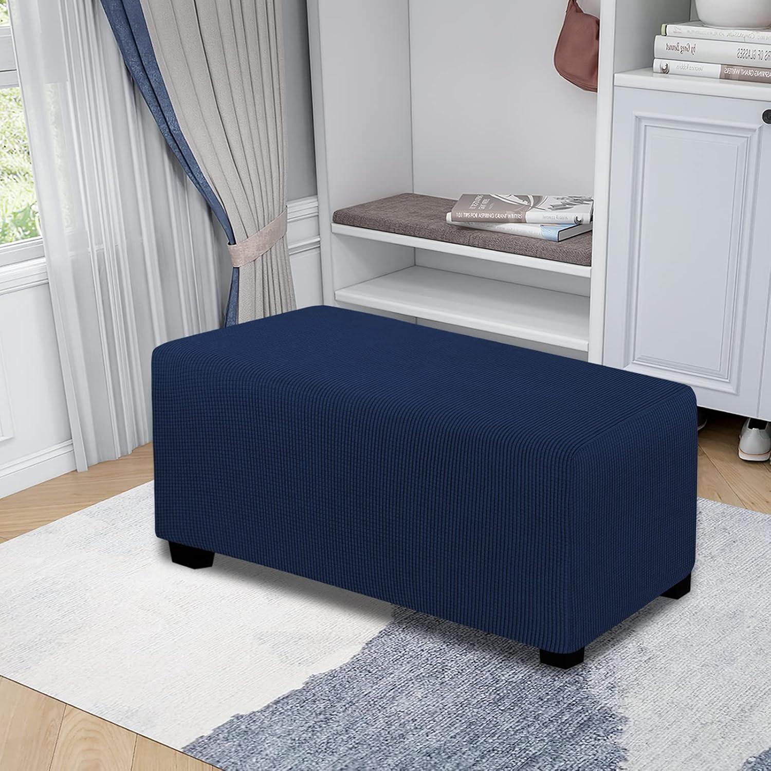 image:imageEasyGoing Stretch Ottoman Cover Length 2030in Folding Storage Stool Furniture Protector Soft Rectangle slipcover with Elastic BottomOttoman SmallDark GreyNavy