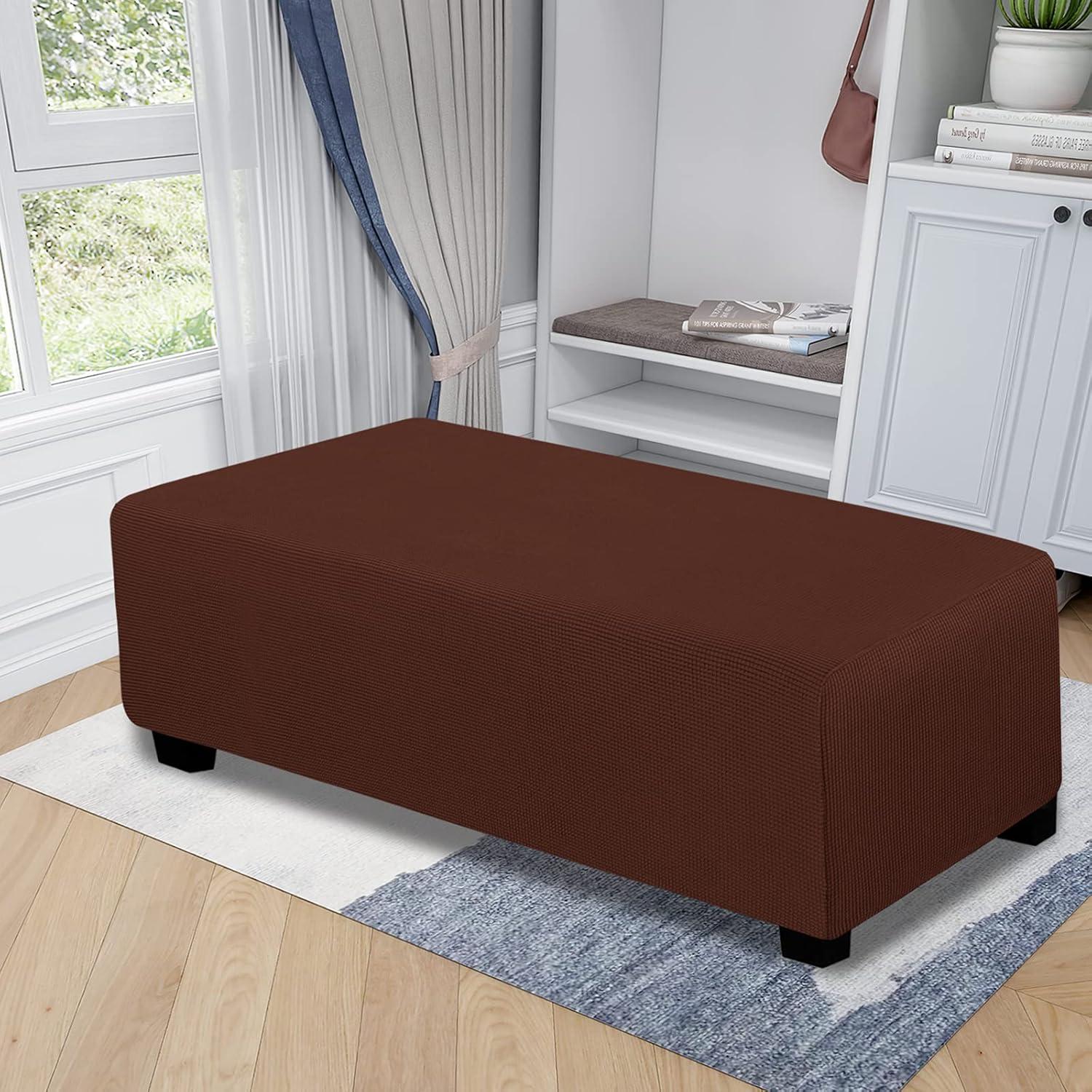image:imageEasyGoing Stretch Ottoman Cover Length 2030in Folding Storage Stool Furniture Protector Soft Rectangle slipcover with Elastic BottomOttoman SmallDark GreyCoffee