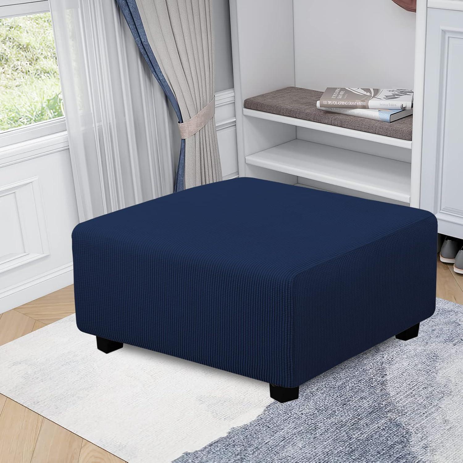 image:imageEasyGoing Stretch Ottoman Cover Length 2030in Folding Storage Stool Furniture Protector Soft Rectangle slipcover with Elastic BottomOttoman SmallDark GreyNavy