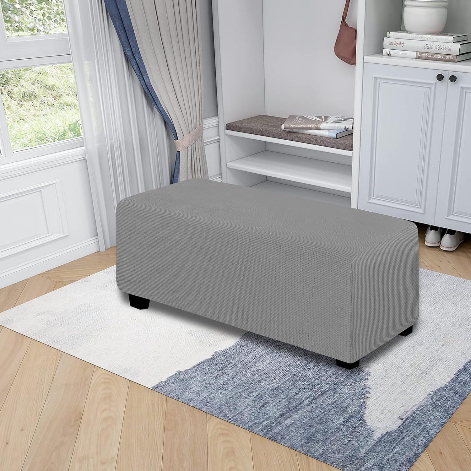 image:imageEasyGoing Stretch Ottoman Cover Length 2030in Folding Storage Stool Furniture Protector Soft Rectangle slipcover with Elastic BottomOttoman SmallDark GreyLight Gray