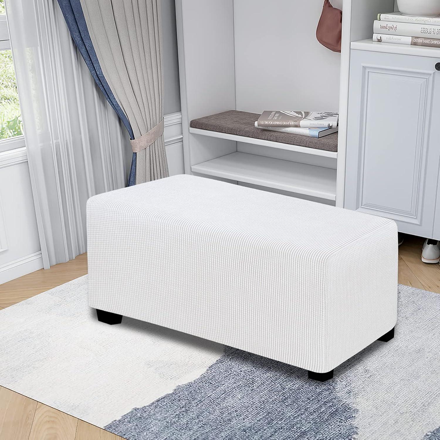 image:imageEasyGoing Stretch Ottoman Cover Length 2030in Folding Storage Stool Furniture Protector Soft Rectangle slipcover with Elastic BottomOttoman SmallDark GreySnow White