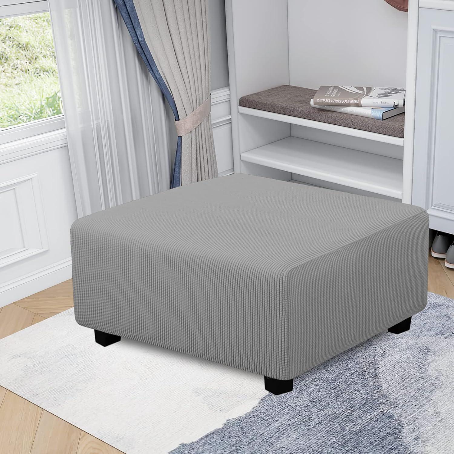 image:imageEasyGoing Stretch Ottoman Cover Length 2030in Folding Storage Stool Furniture Protector Soft Rectangle slipcover with Elastic BottomOttoman SmallDark GreyLight Gray