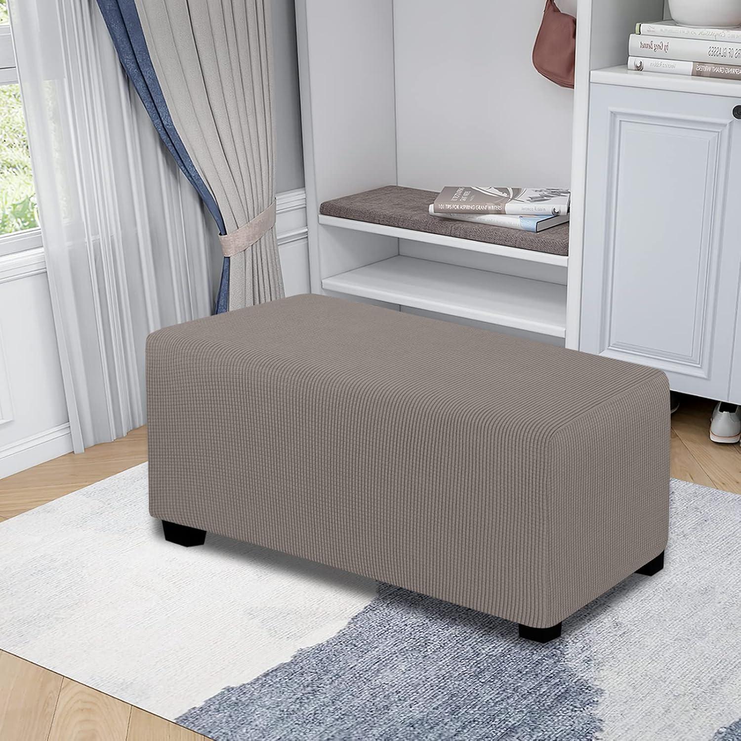 image:imageEasyGoing Stretch Ottoman Cover Length 2030in Folding Storage Stool Furniture Protector Soft Rectangle slipcover with Elastic BottomOttoman SmallDark GreyTaupe