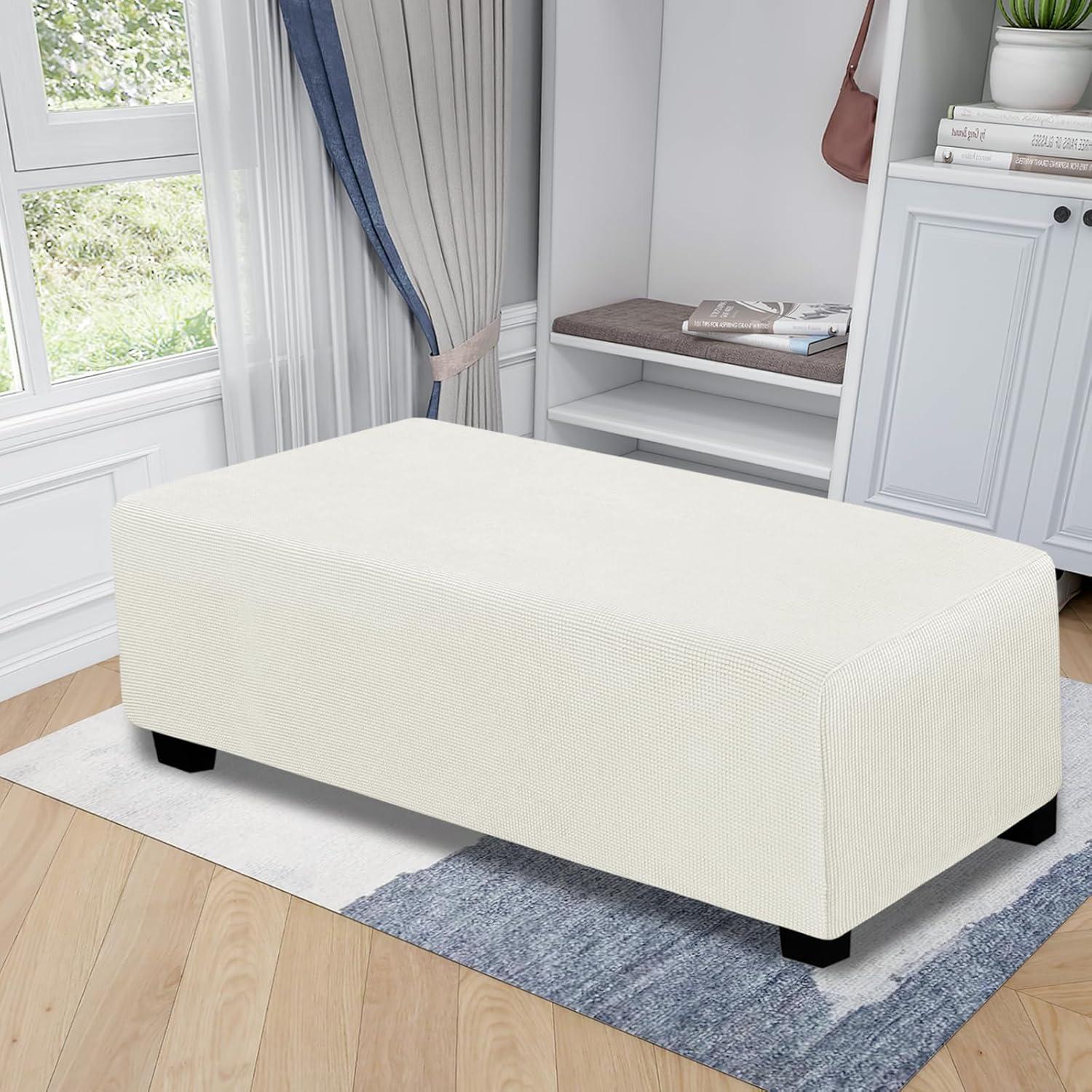 image:imageEasyGoing Stretch Ottoman Cover Length 2030in Folding Storage Stool Furniture Protector Soft Rectangle slipcover with Elastic BottomOttoman SmallDark GreyCream