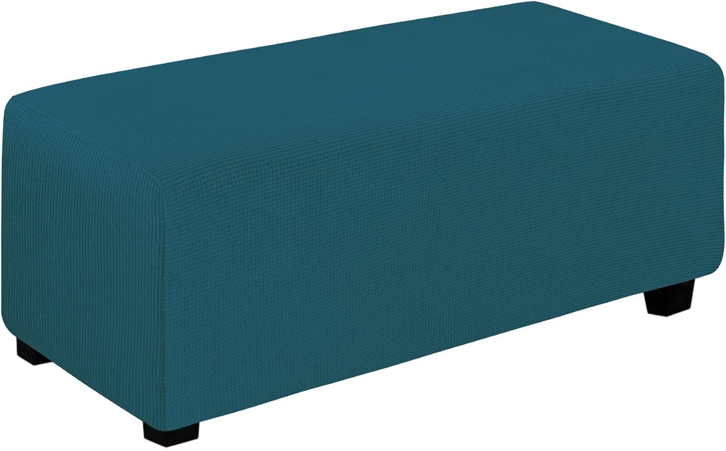 image:imageEasyGoing Stretch Ottoman Cover Length 2030in Folding Storage Stool Furniture Protector Soft Rectangle slipcover with Elastic BottomOttoman SmallDark GreyPeacock Blue