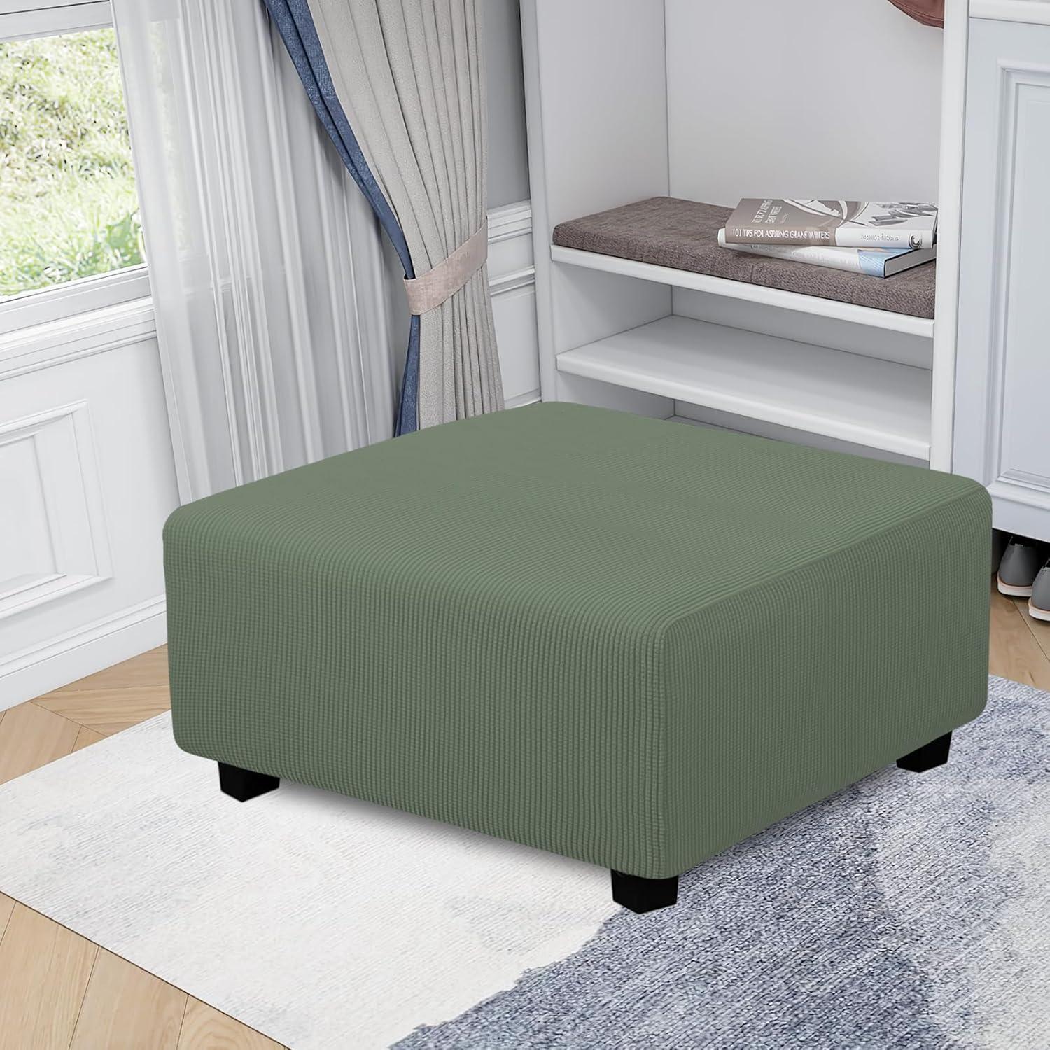 image:imageEasyGoing Stretch Ottoman Cover Length 2030in Folding Storage Stool Furniture Protector Soft Rectangle slipcover with Elastic BottomOttoman SmallDark GreyGreyish Green