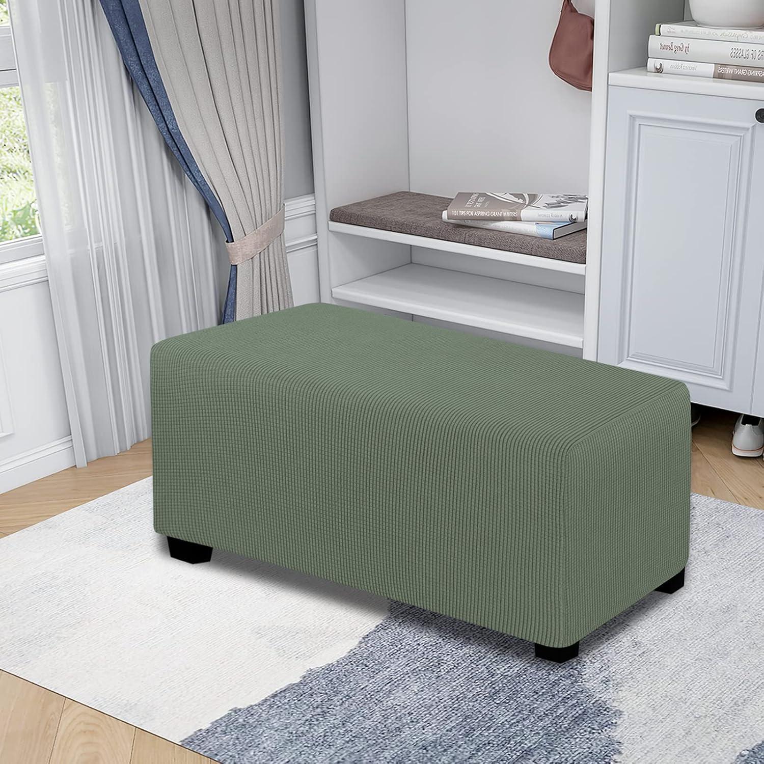 image:imageEasyGoing Stretch Ottoman Cover Length 2030in Folding Storage Stool Furniture Protector Soft Rectangle slipcover with Elastic BottomOttoman SmallDark GreyGreyish Green