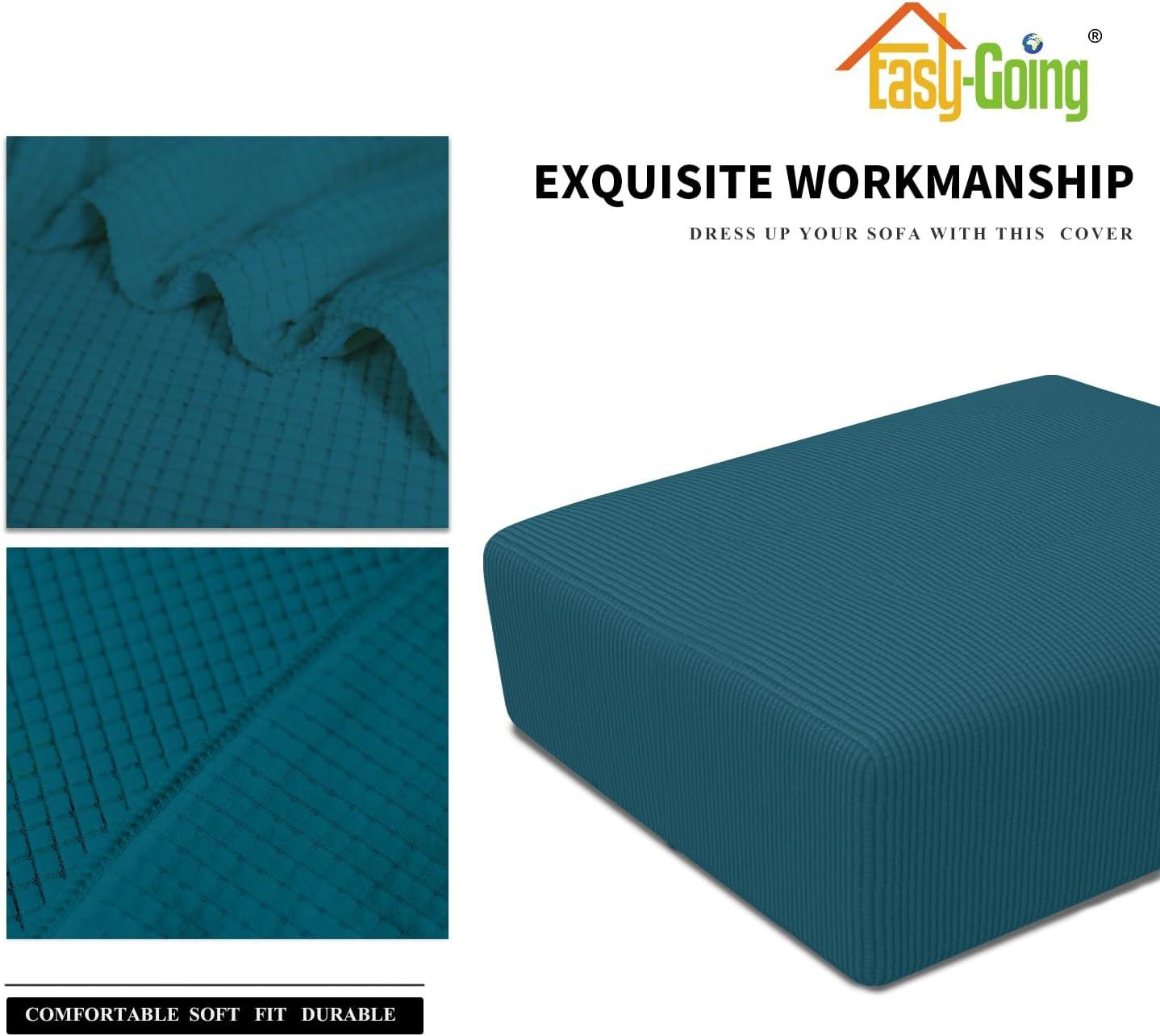 image:imageEasyGoing Stretch Ottoman Cover Length 2030in Folding Storage Stool Furniture Protector Soft Rectangle slipcover with Elastic BottomOttoman SmallDark GreyPeacock Blue
