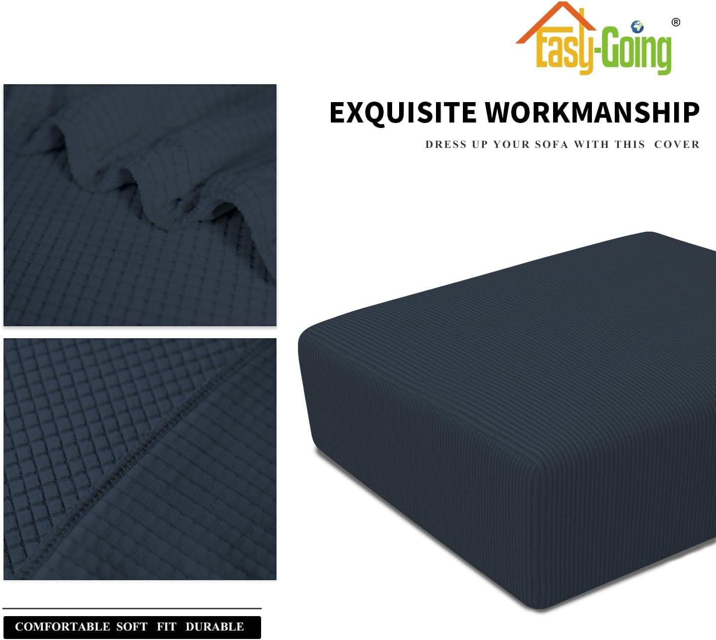 image:imageEasyGoing Stretch Ottoman Cover Length 2030in Folding Storage Stool Furniture Protector Soft Rectangle slipcover with Elastic BottomOttoman SmallDark GreyDark Blue