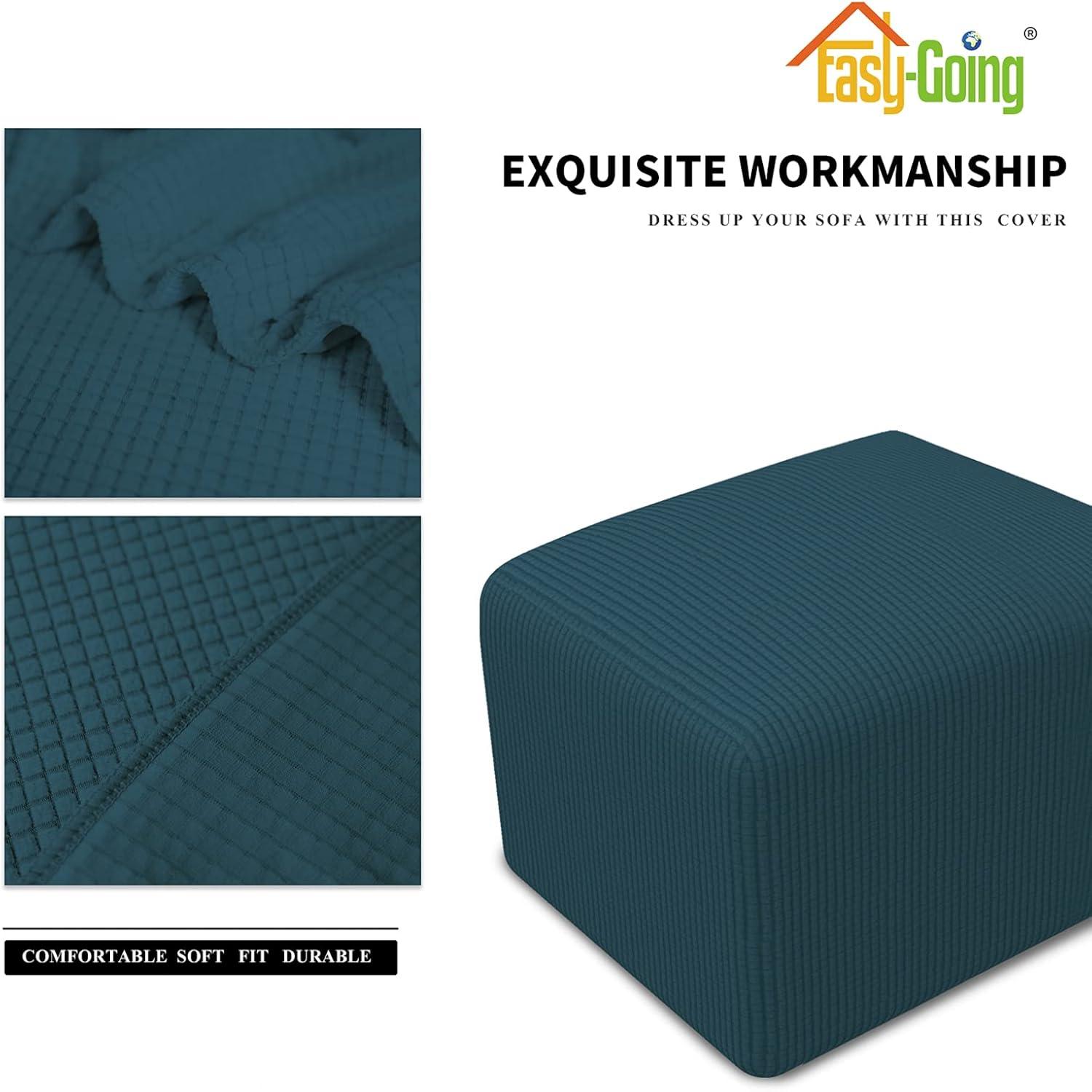 image:imageEasyGoing Stretch Ottoman Cover Length 2030in Folding Storage Stool Furniture Protector Soft Rectangle slipcover with Elastic BottomOttoman SmallDark GreyDeep Teal
