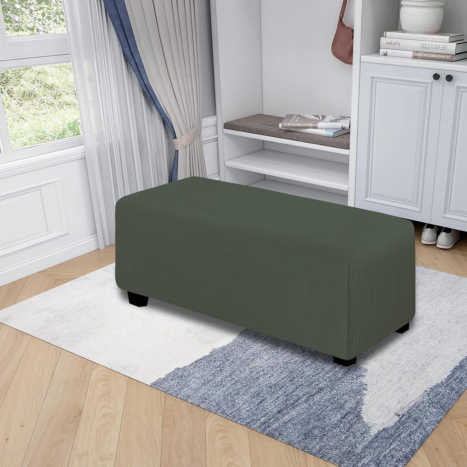 image:imageEasyGoing Stretch Ottoman Cover Length 2030in Folding Storage Stool Furniture Protector Soft Rectangle slipcover with Elastic BottomOttoman SmallDark GreyOlive Green