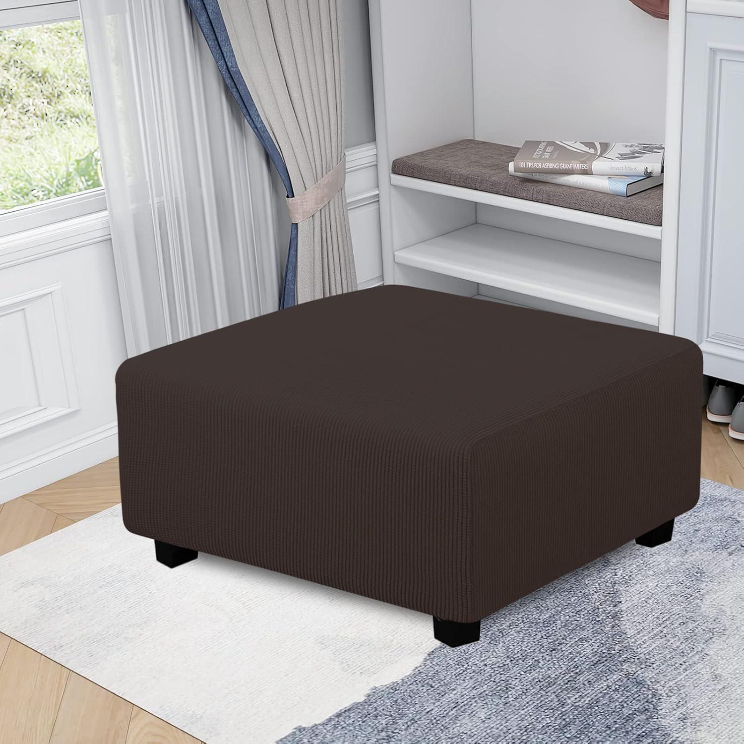 image:imageEasyGoing Stretch Ottoman Cover Length 2030in Folding Storage Stool Furniture Protector Soft Rectangle slipcover with Elastic BottomOttoman SmallDark GreyChocolate