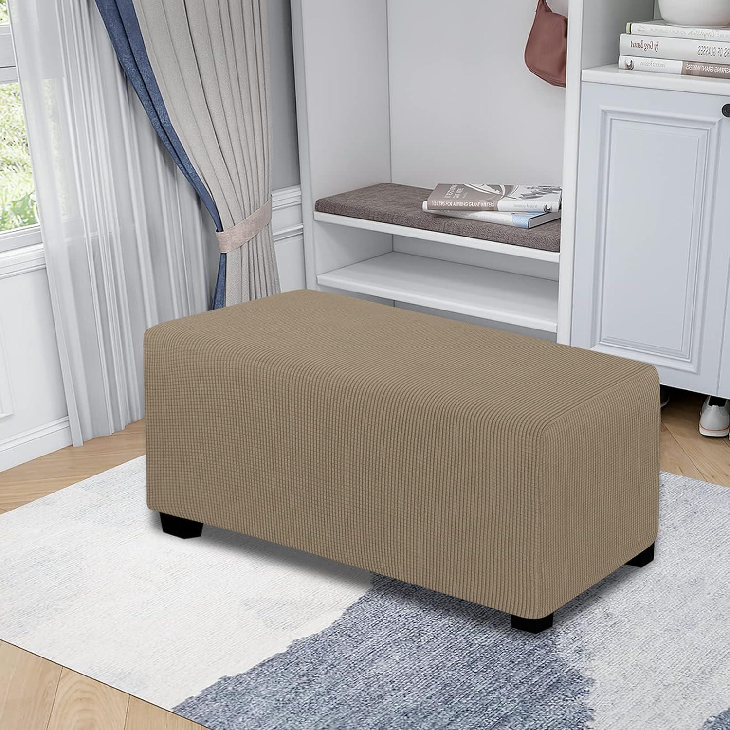 image:imageEasyGoing Stretch Ottoman Cover Length 2030in Folding Storage Stool Furniture Protector Soft Rectangle slipcover with Elastic BottomOttoman SmallDark GreyNatural