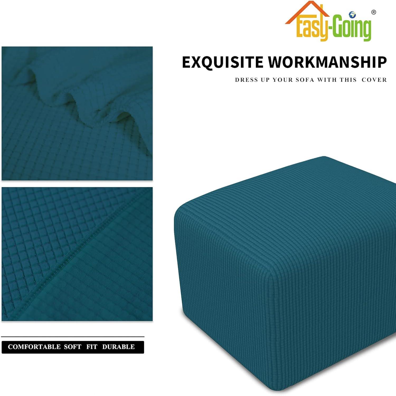 image:imageEasyGoing Stretch Ottoman Cover Length 2030in Folding Storage Stool Furniture Protector Soft Rectangle slipcover with Elastic BottomOttoman SmallDark GreyPeacock Blue