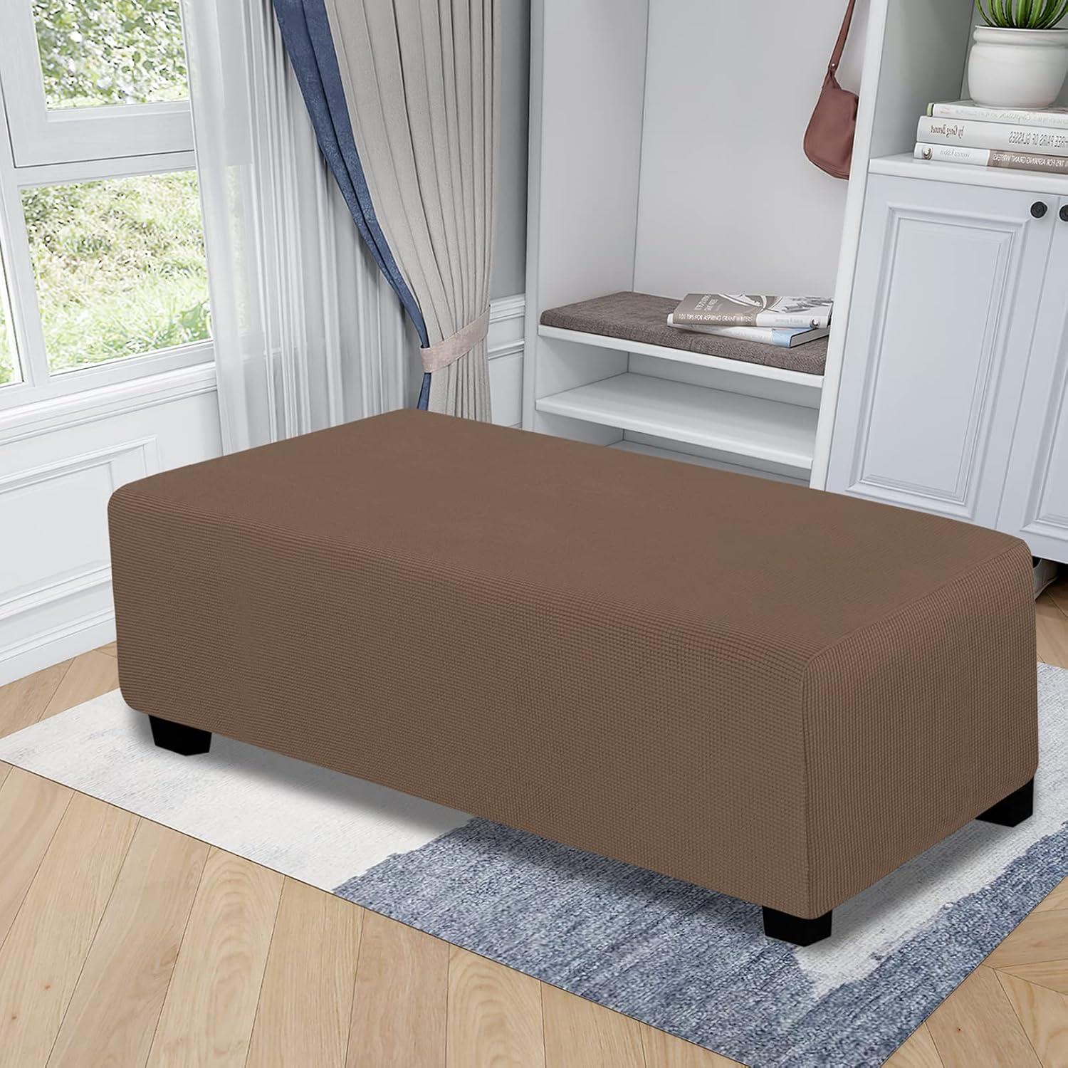 image:imageEasyGoing Stretch Ottoman Cover Length 2030in Folding Storage Stool Furniture Protector Soft Rectangle slipcover with Elastic BottomOttoman SmallDark GreyBrown