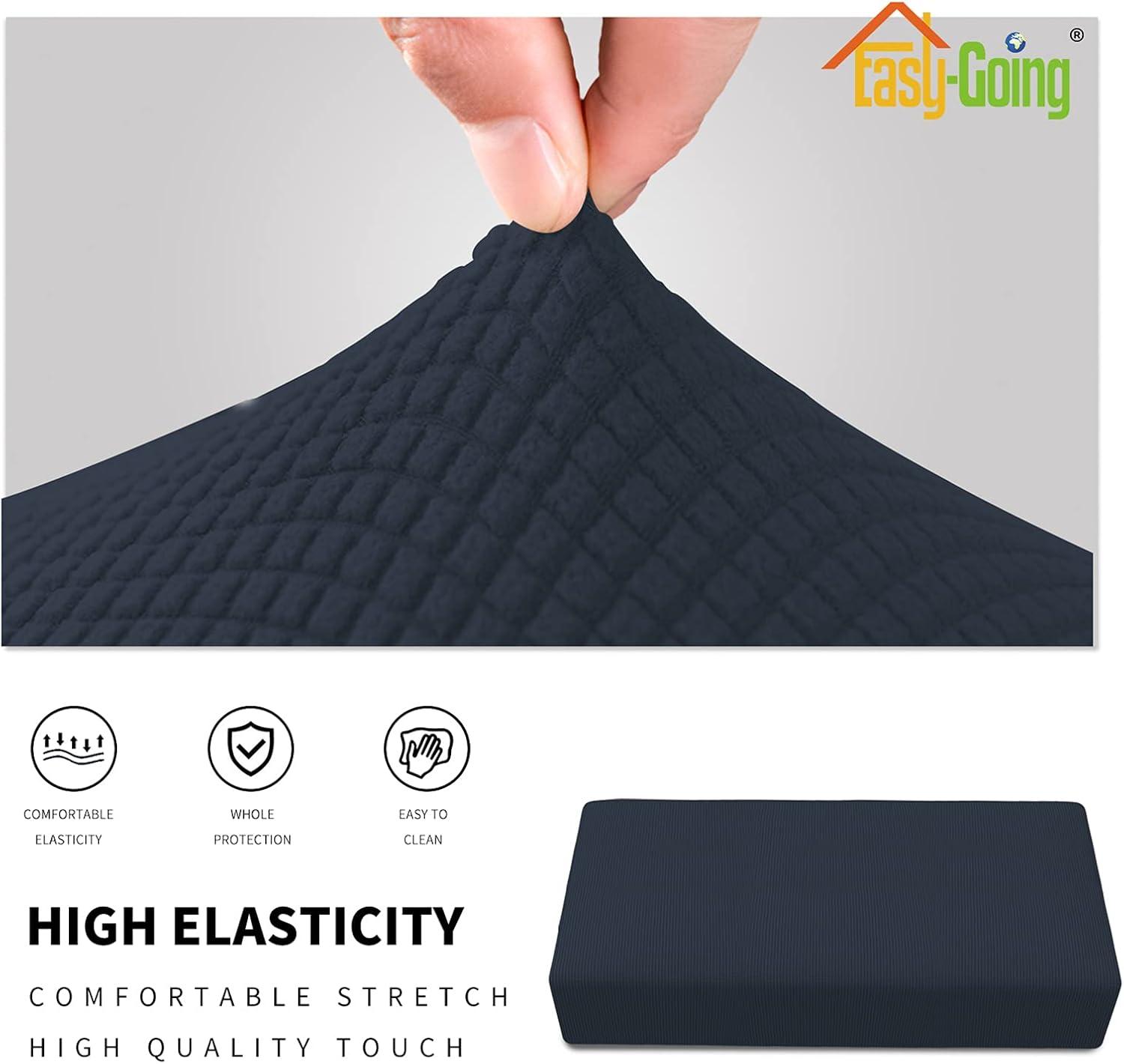 image:imageEasyGoing Stretch Ottoman Cover Length 2030in Folding Storage Stool Furniture Protector Soft Rectangle slipcover with Elastic BottomOttoman SmallDark GreyDark Blue