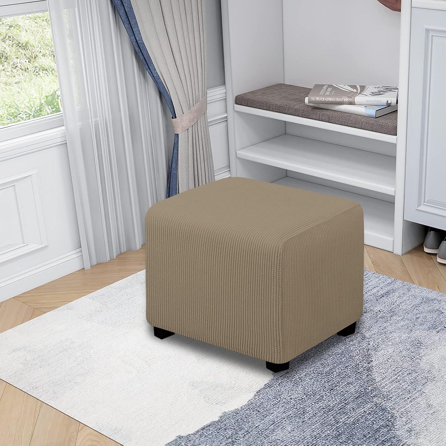 image:imageEasyGoing Stretch Ottoman Cover Length 2030in Folding Storage Stool Furniture Protector Soft Rectangle slipcover with Elastic BottomOttoman SmallDark GreyNatural