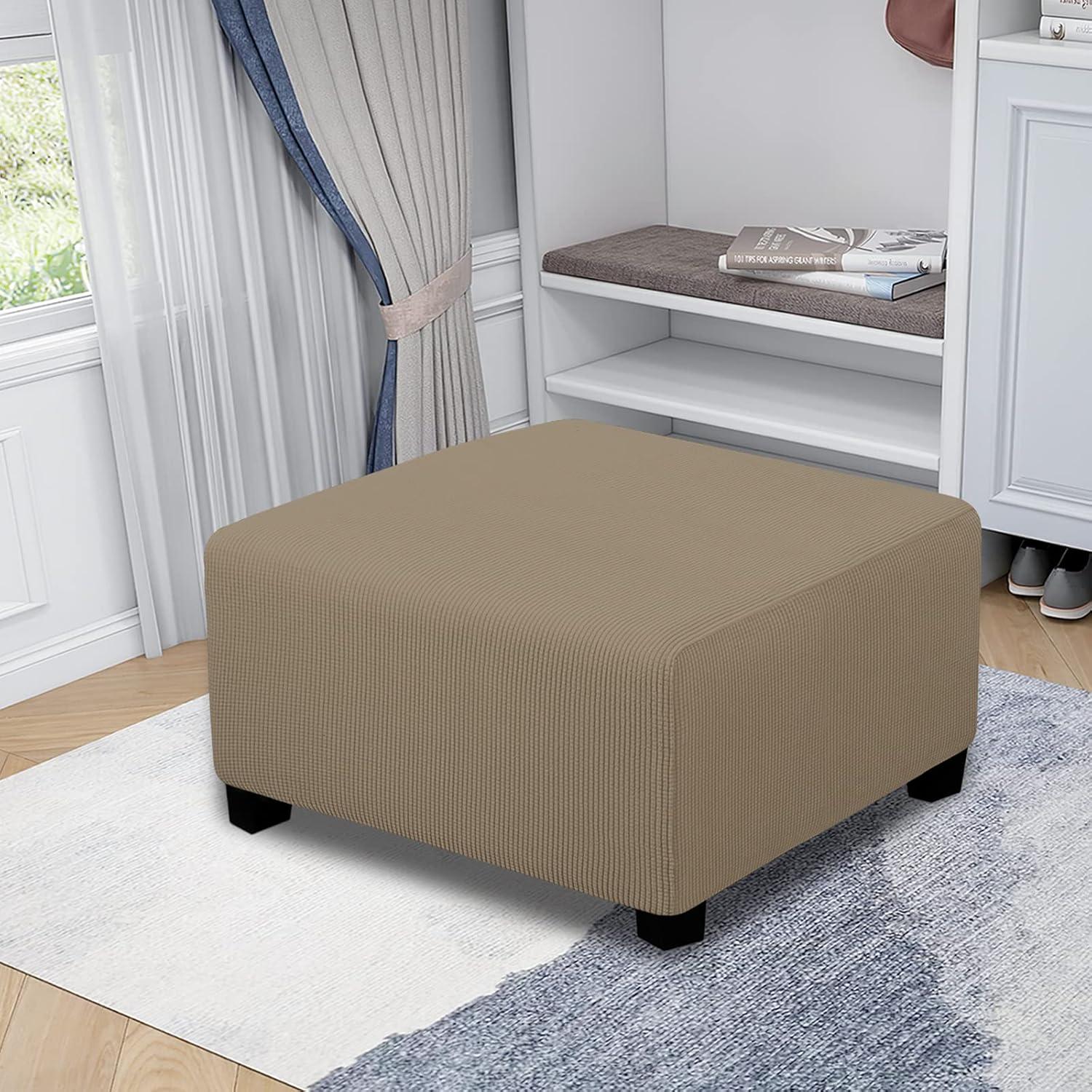 image:imageEasyGoing Stretch Ottoman Cover Length 2030in Folding Storage Stool Furniture Protector Soft Rectangle slipcover with Elastic BottomOttoman SmallDark GreyNatural