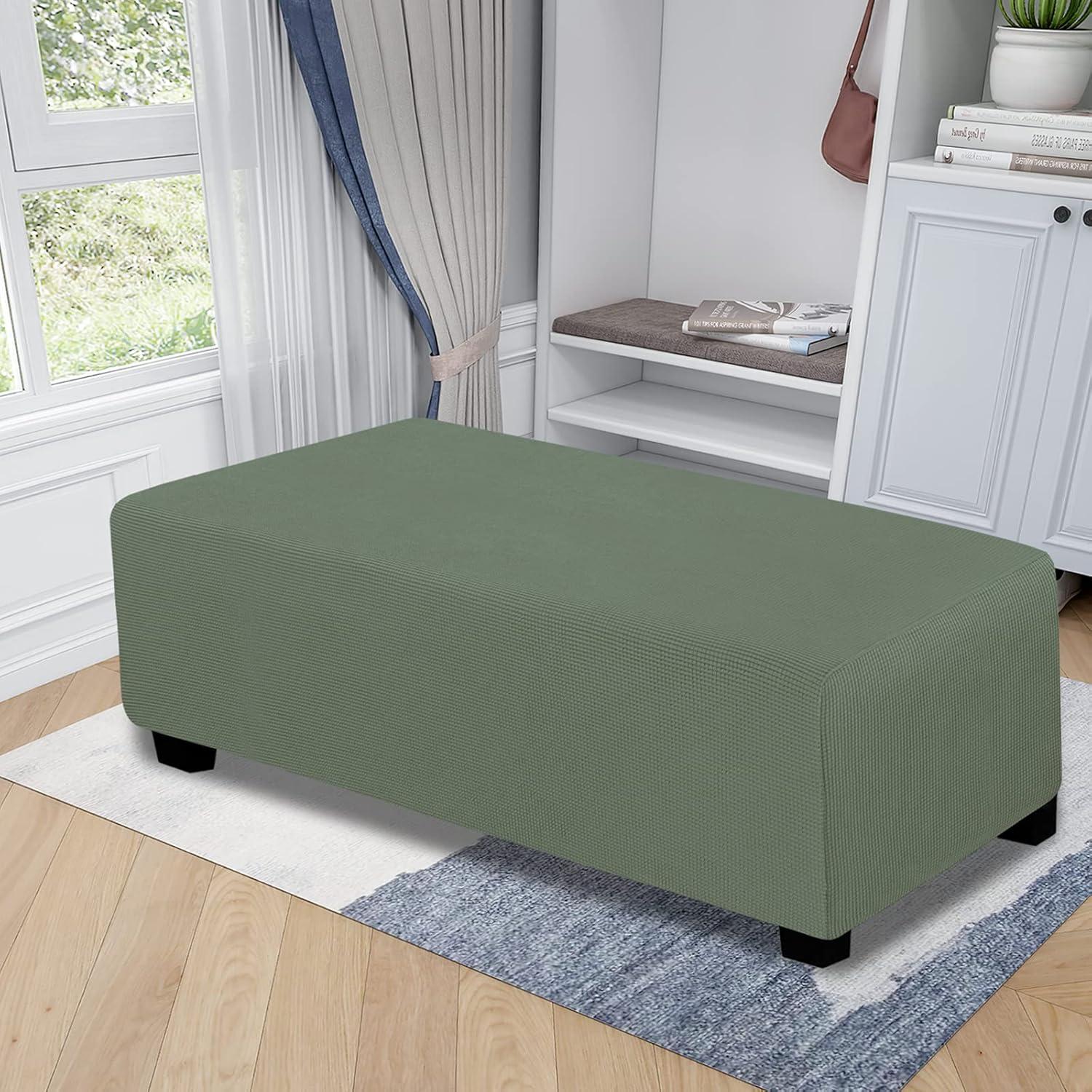 image:imageEasyGoing Stretch Ottoman Cover Length 2030in Folding Storage Stool Furniture Protector Soft Rectangle slipcover with Elastic BottomOttoman SmallDark GreyGreyish Green