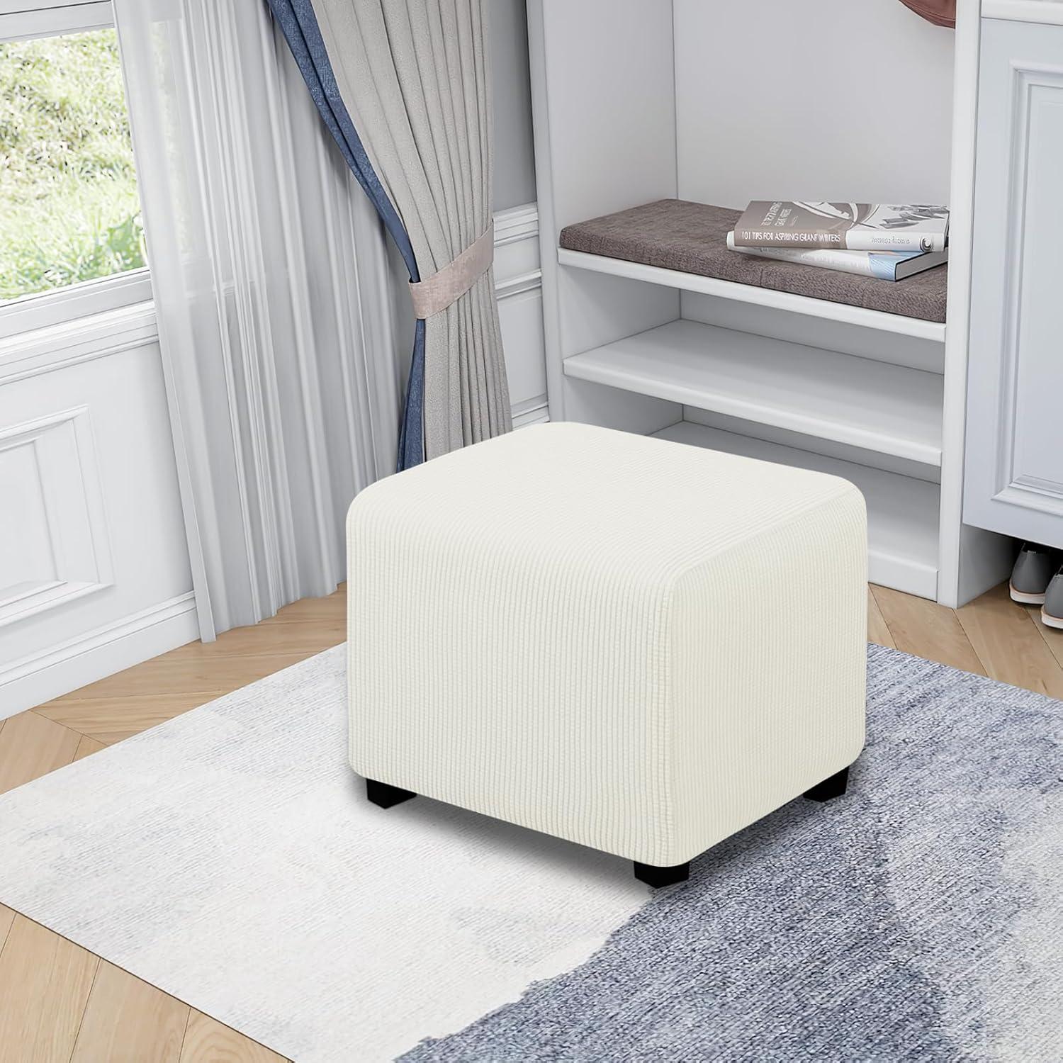 image:imageEasyGoing Stretch Ottoman Cover Length 2030in Folding Storage Stool Furniture Protector Soft Rectangle slipcover with Elastic BottomOttoman SmallDark GreyCream