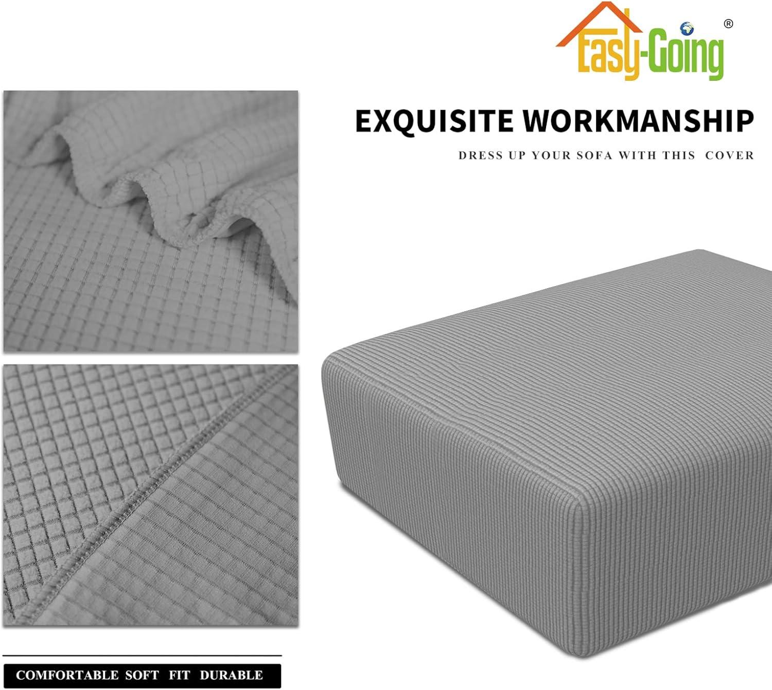 image:imageEasyGoing Stretch Ottoman Cover Length 2030in Folding Storage Stool Furniture Protector Soft Rectangle slipcover with Elastic BottomOttoman SmallDark GreyLight Gray